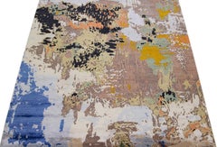 Multicolor Wool and Silk Modern Handmade Rug with Abstract Design