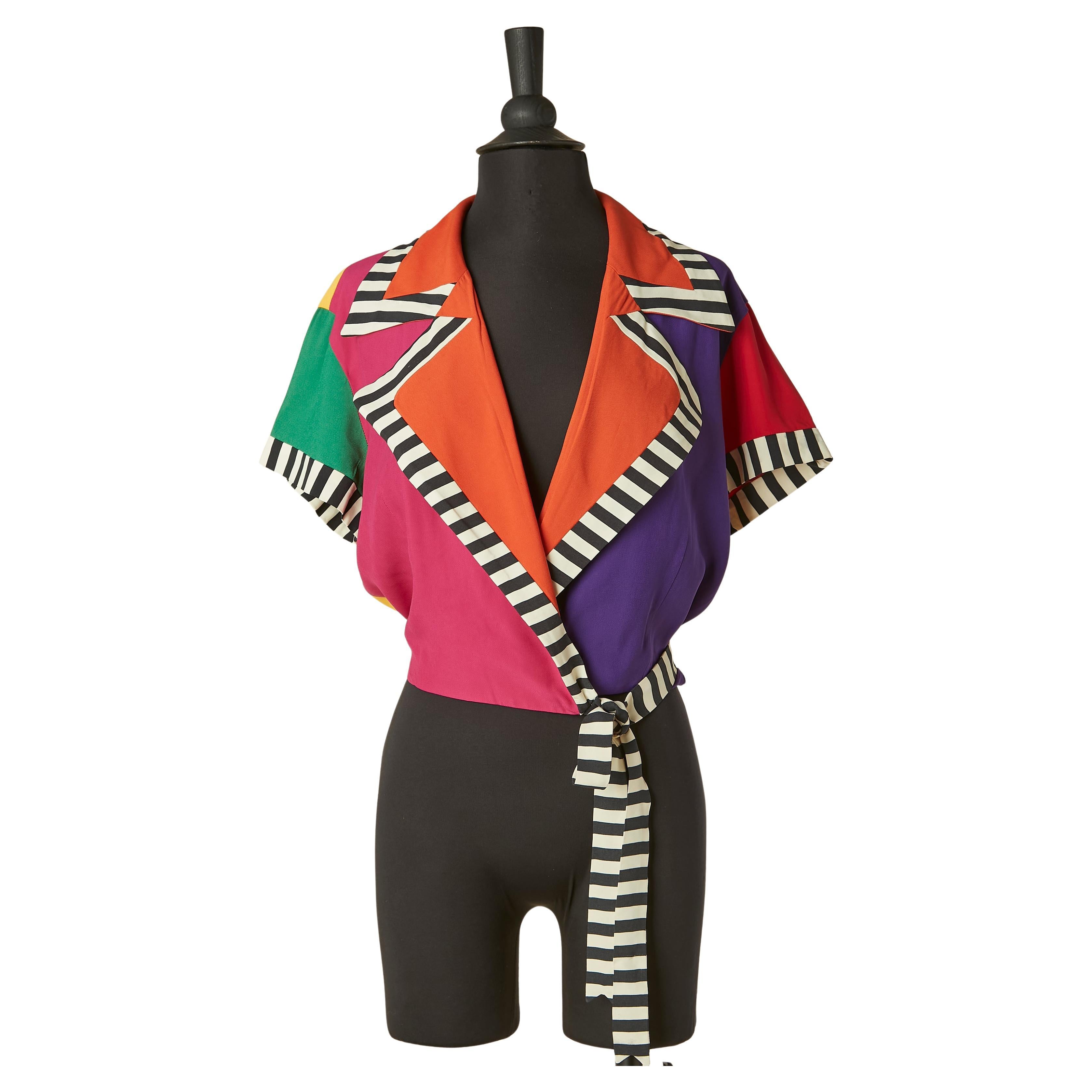Chaqueta envolvente multicolor de manga corta MOSCHINO COUTURE en venta