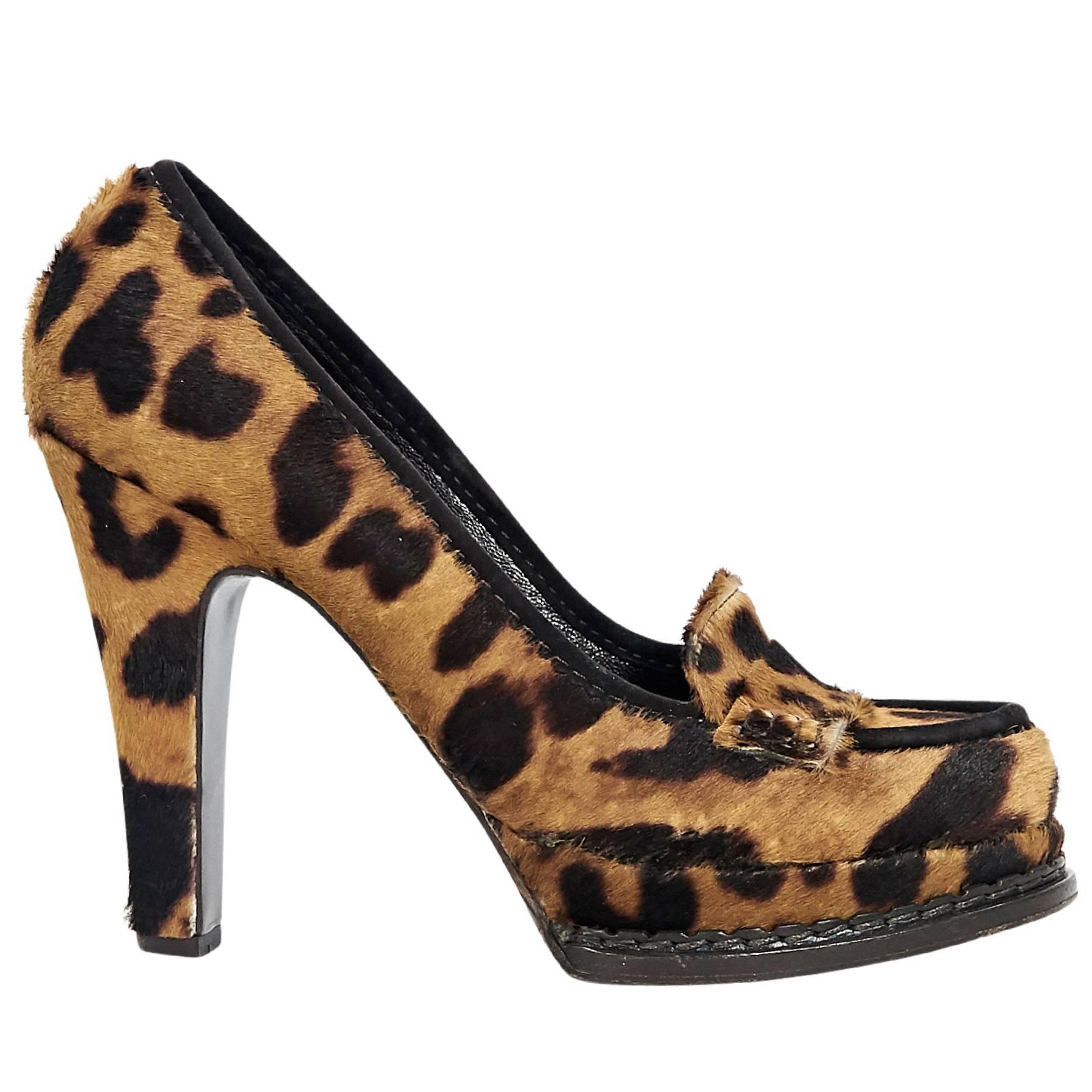 Multicolor Yves Saint Laurent Leopard-Print Platform Pumps