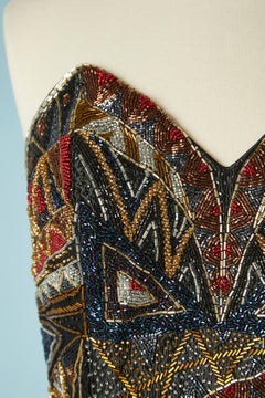 Multicolore beaded bustier on black satin Chi's