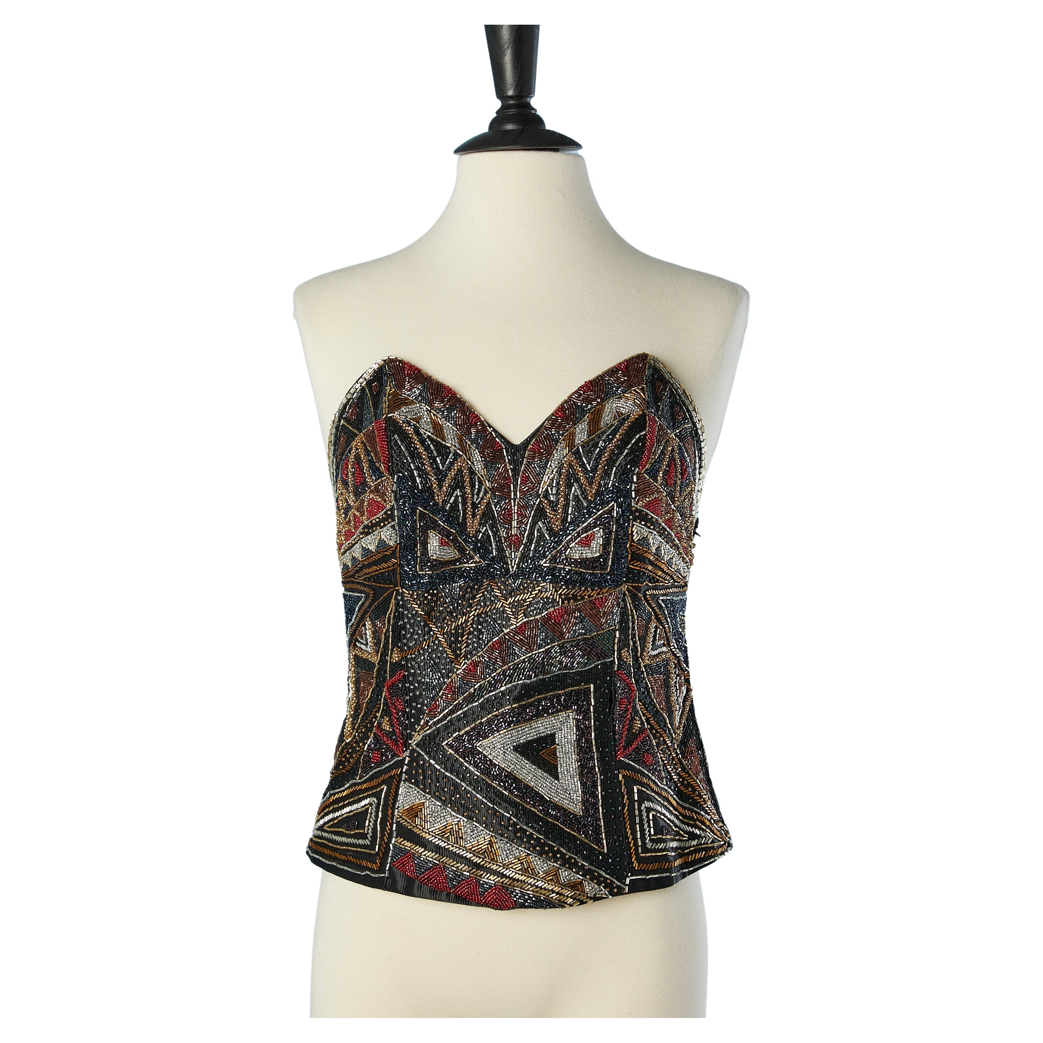 Multicolore beaded bustier on black satin Chi's