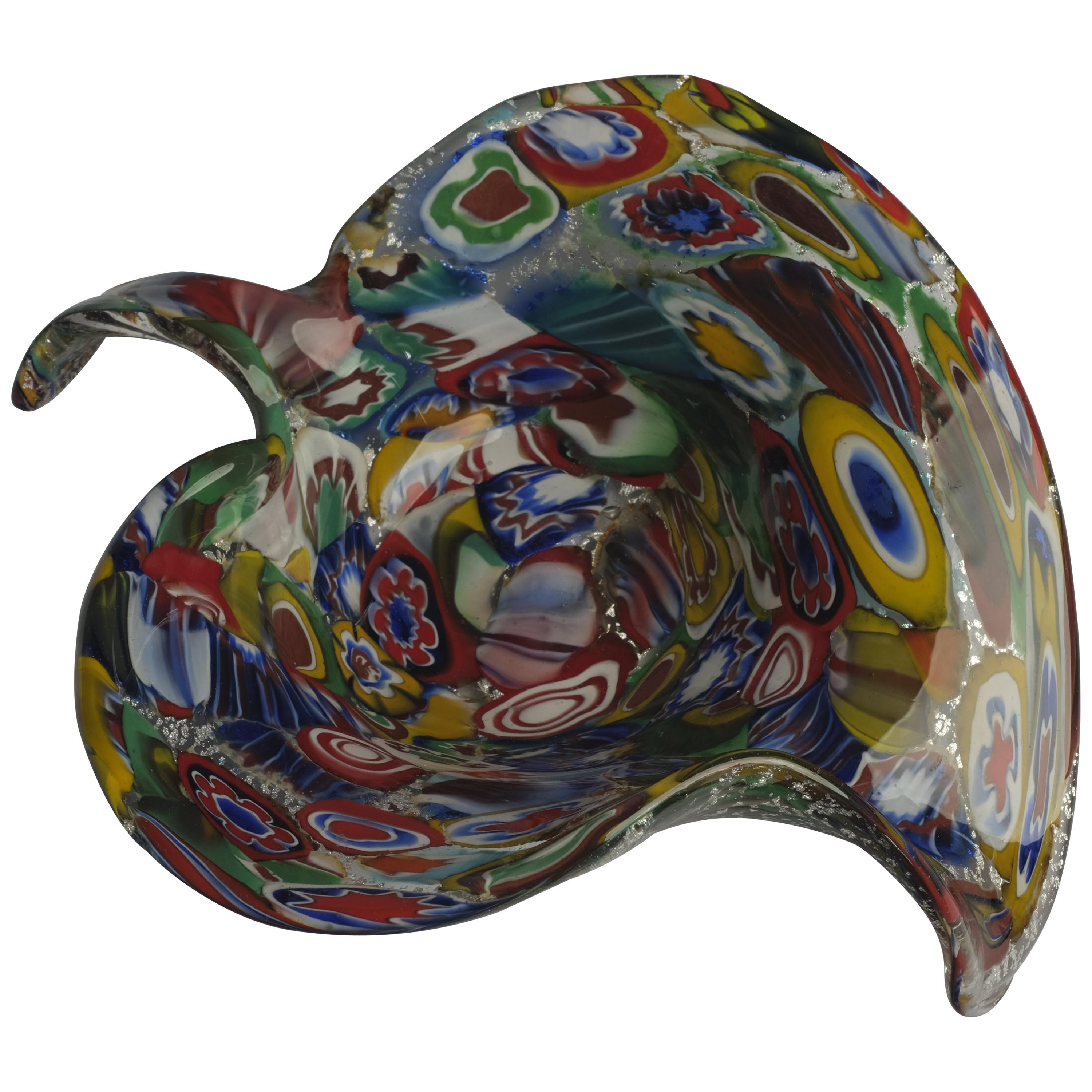 Multicolored 1950s Italian Millefiori Murano Glass Bowl