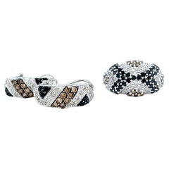 Multicolored 3.50 Carats Round Cut Diamonds 14K Gold Zig Zag Ring Earring Set
