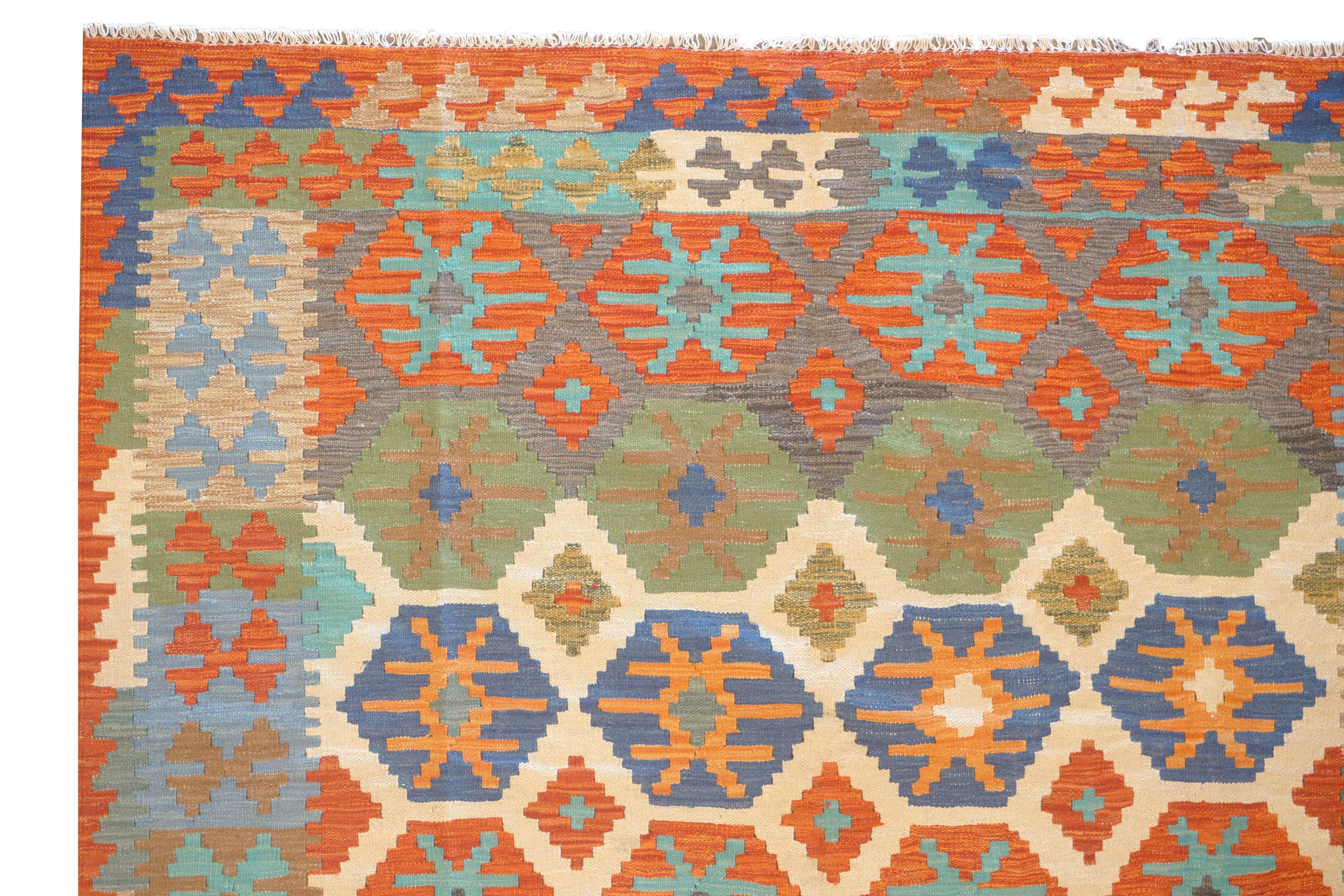Hand-Woven Multicolored Afghan Kilim For Sale