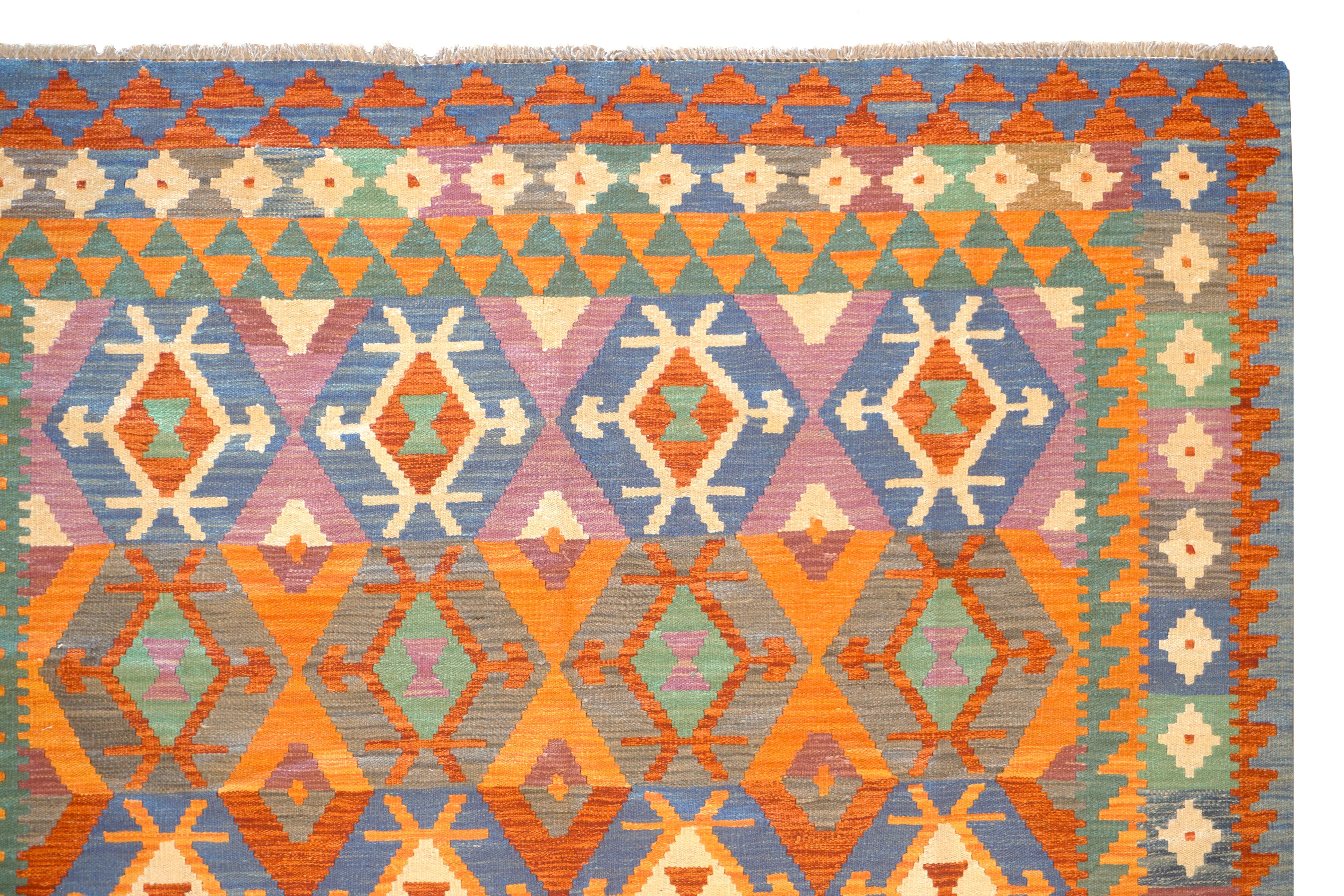 Hand-Woven Multicolored Afghan Kilim For Sale