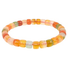 Multicolored Agate Bead Bracelet, Polished Barrel Beads, 15.3g 6"-6.25" wrist