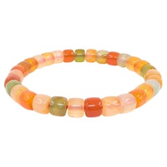 Multicolored Agate Bead Bracelet, Polished Barrel Beads, 15.3g 6"-6.25" wrist