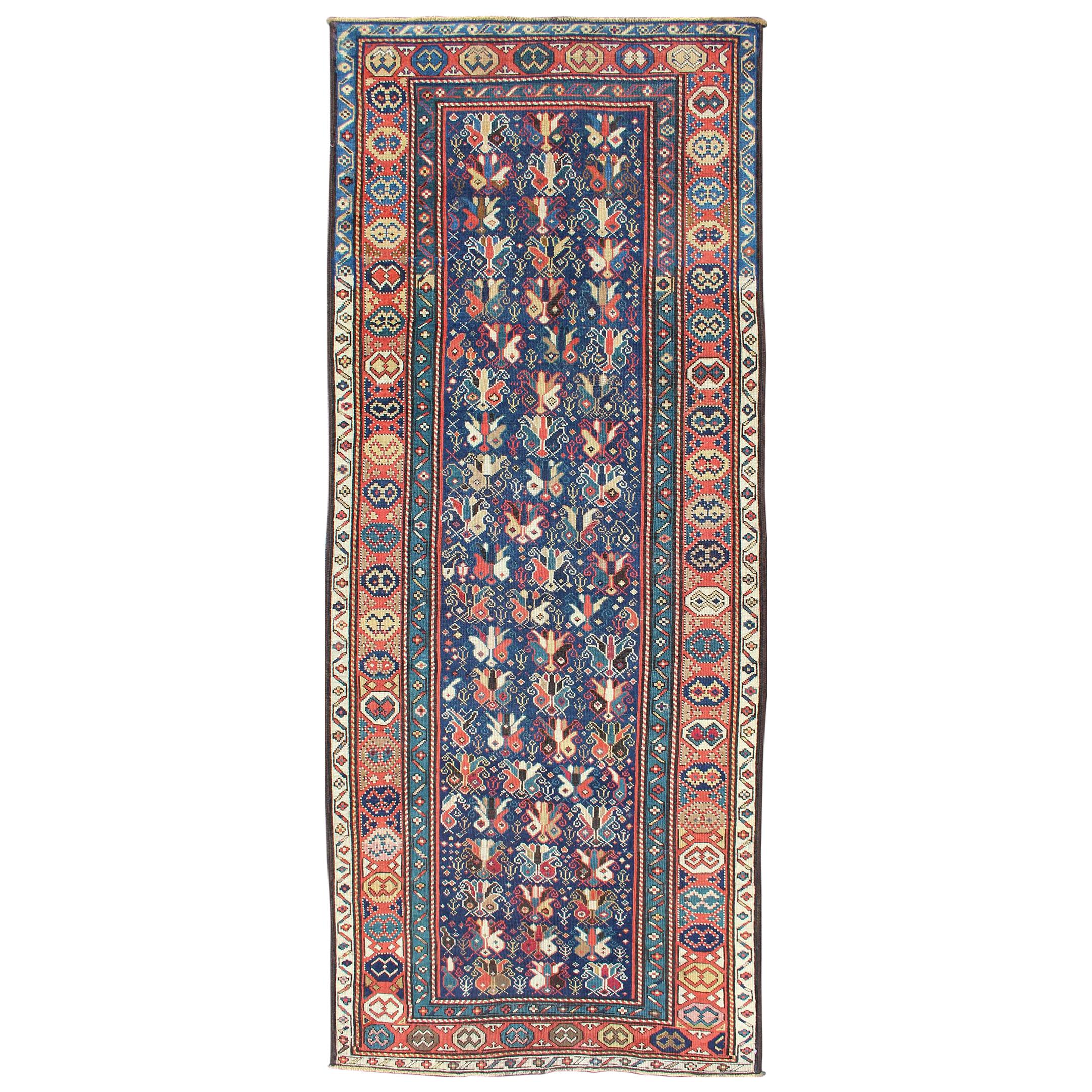 Multicolored Antique Caucasian Gendje Gallery Rug with All-Over Sub-Geometrics For Sale