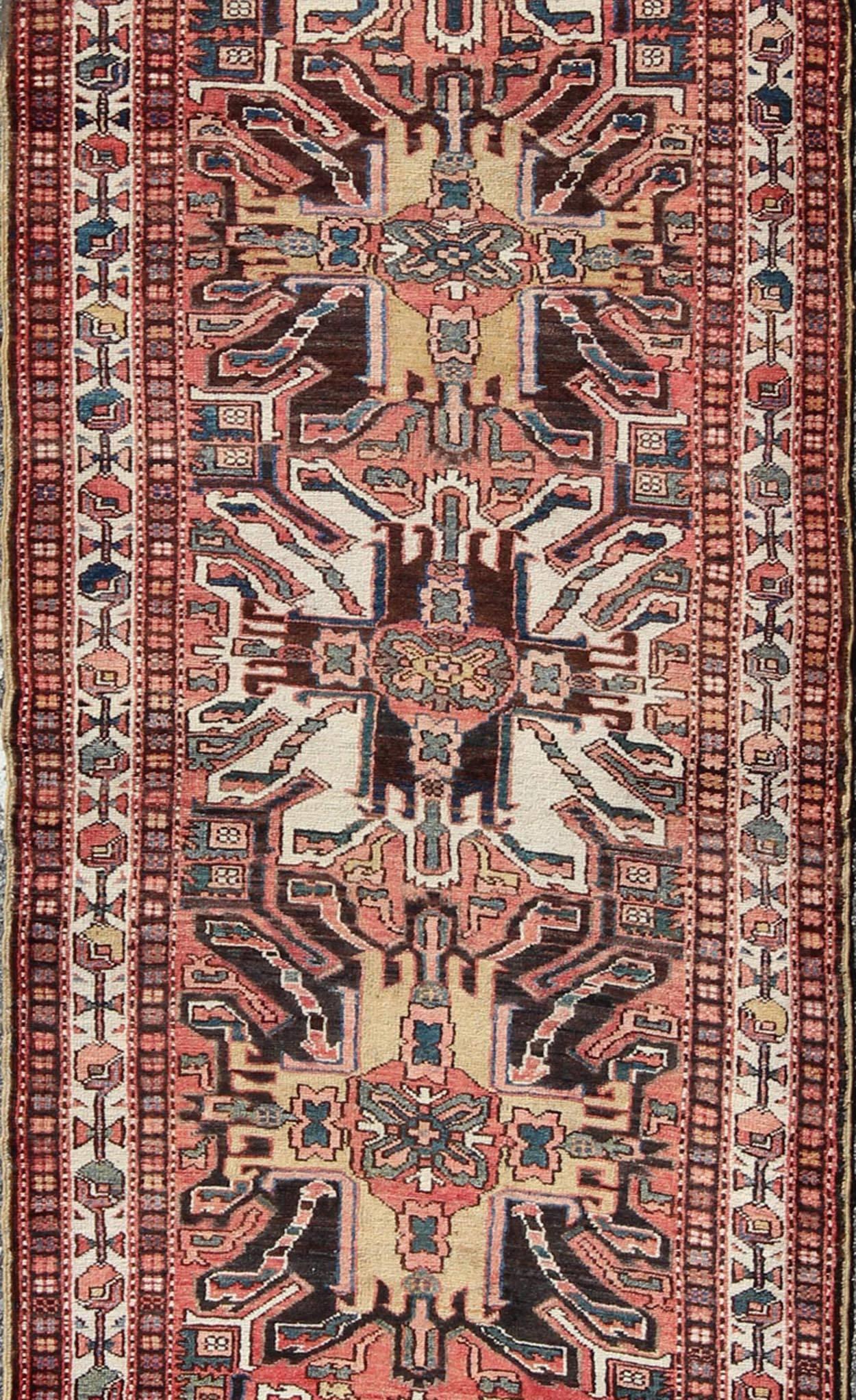 Kazak Multicolored Antique Persian Karajeh Runner with Geometric-Tribal Medallions For Sale