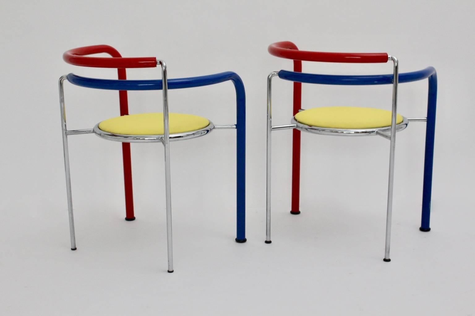 Steel Multicolored Vintage Armchairs by Rud Thygesen and Johnny Sorensen, circa 1989 For Sale