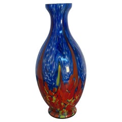 Multicolored Art Glass Vase with Blue, Red, and Yellow Abstract Design