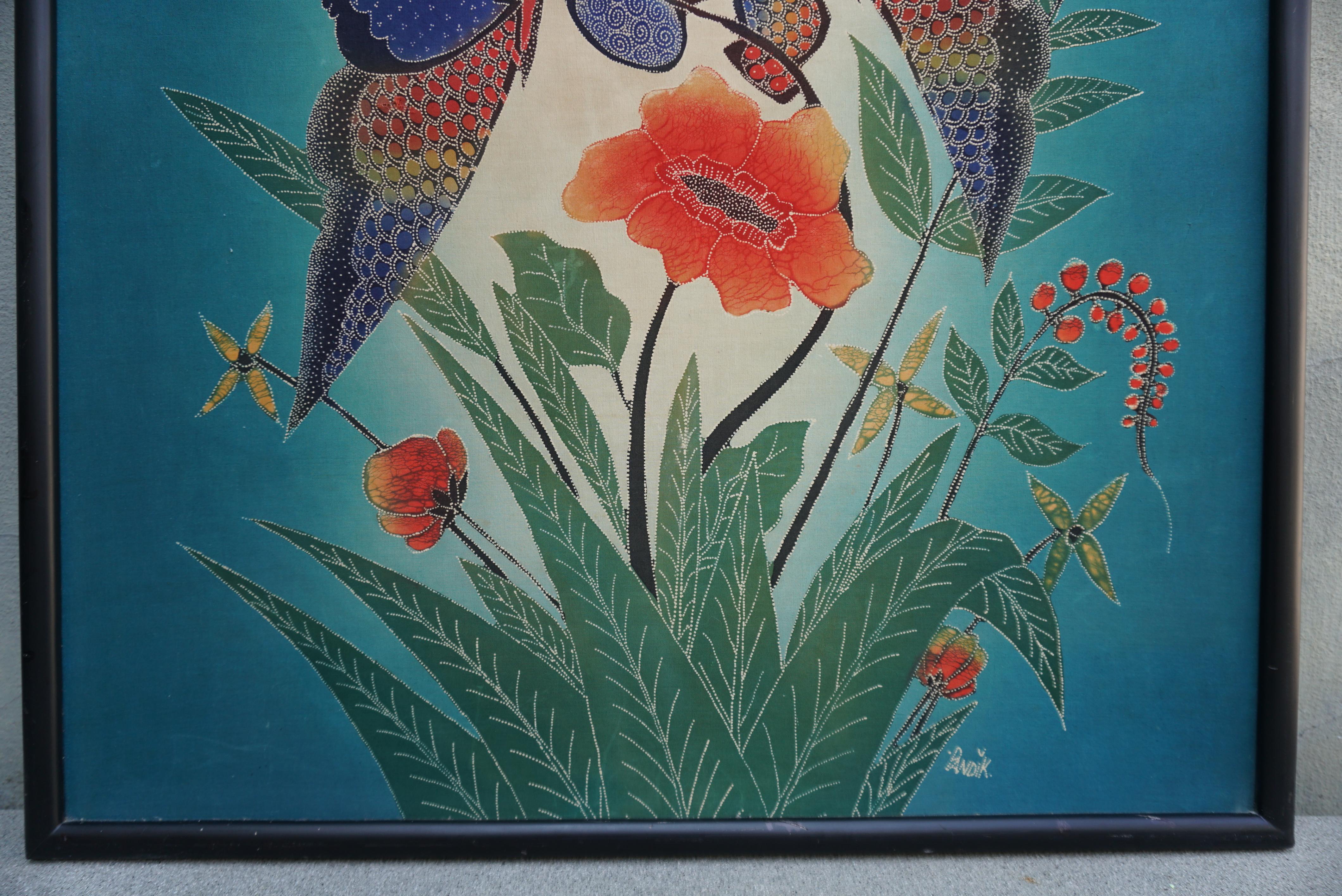 Textile Multicolored Batik with Butterflies on frame. Central Java For Sale