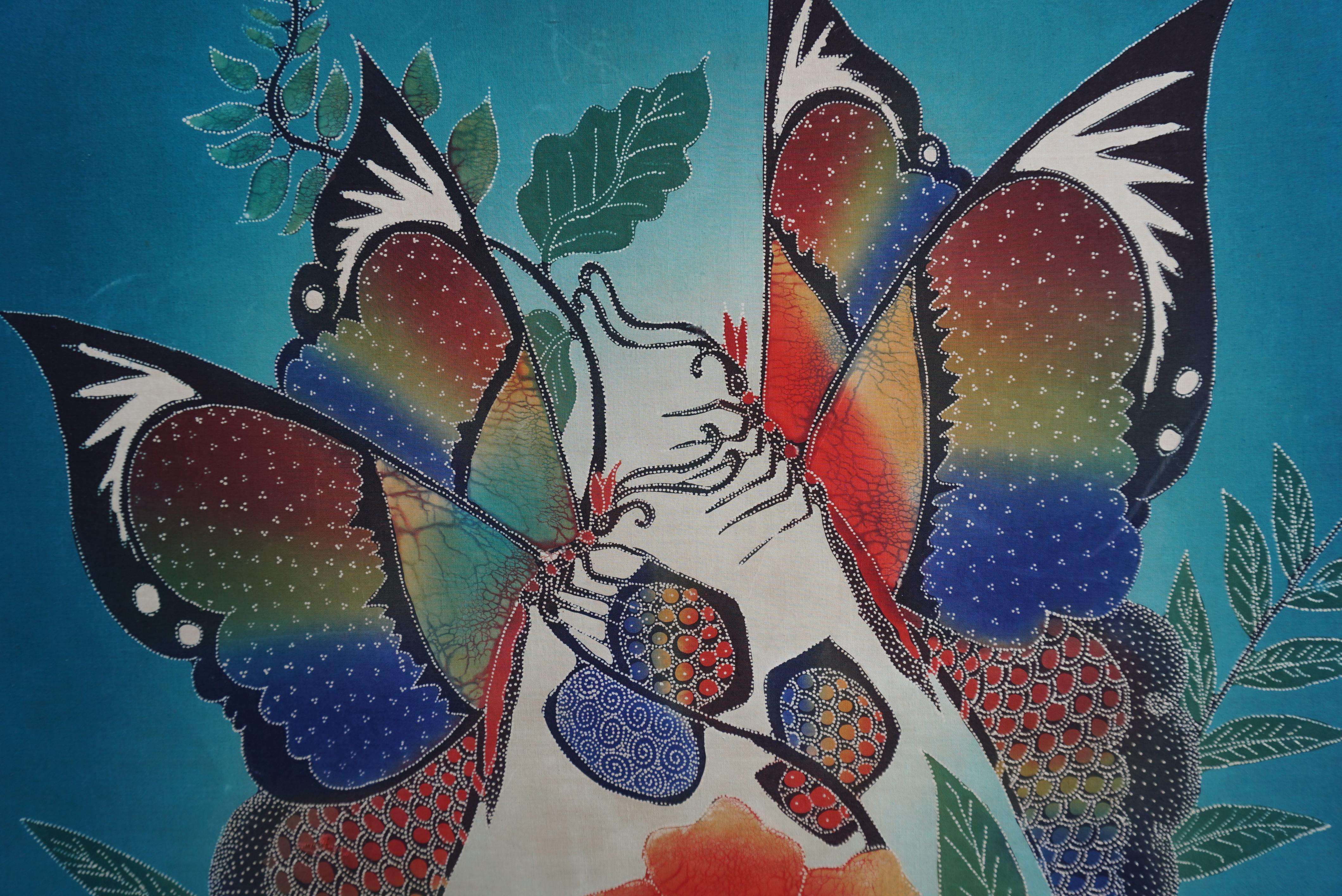 Multicolored Batik with Butterflies on frame. Central Java For Sale 1