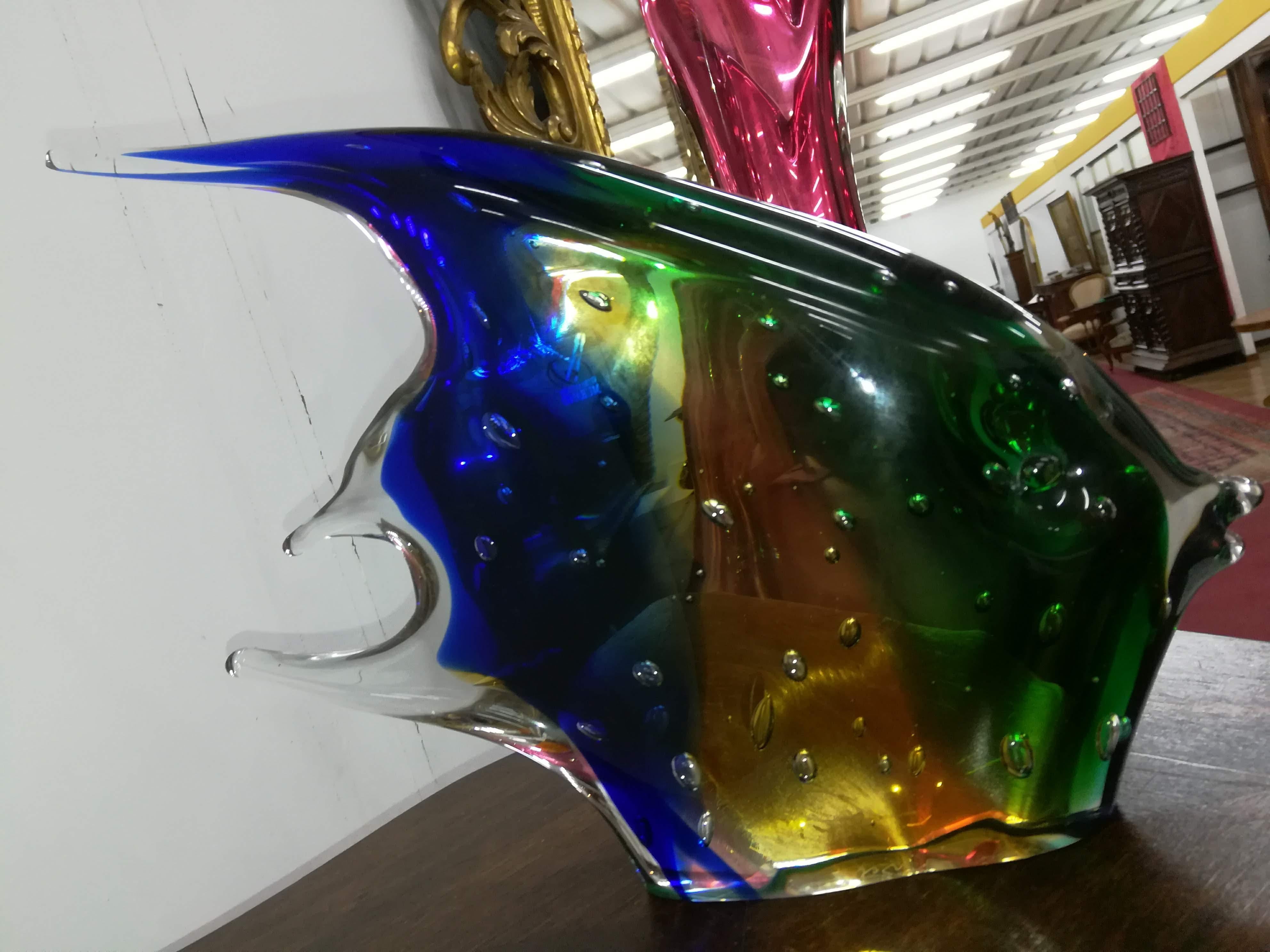 Italian Multicolored Blown Glass Fish For Sale
