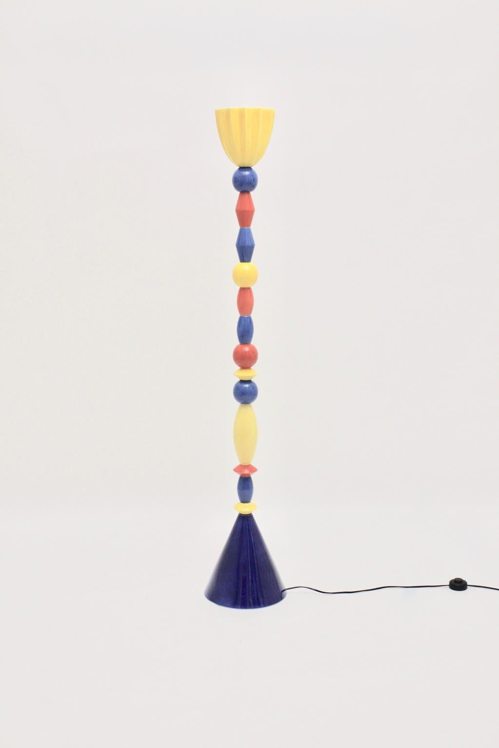 Post-Modern Multicolored Vintage Ceramic Floor Lamp Italy 1980 in Style of Ettore Sottsass