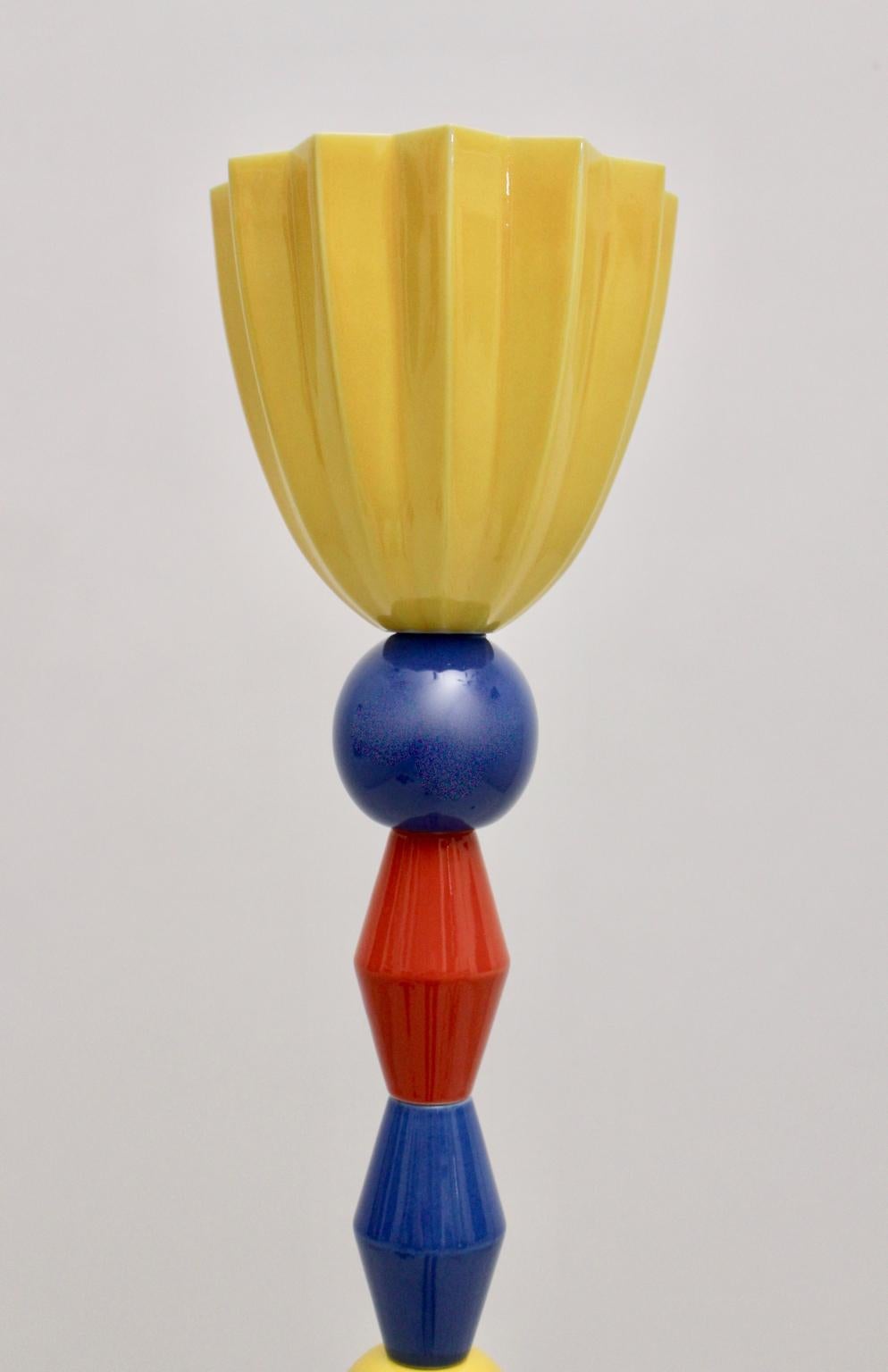 Late 20th Century Multicolored Vintage Ceramic Floor Lamp Italy 1980 in Style of Ettore Sottsass