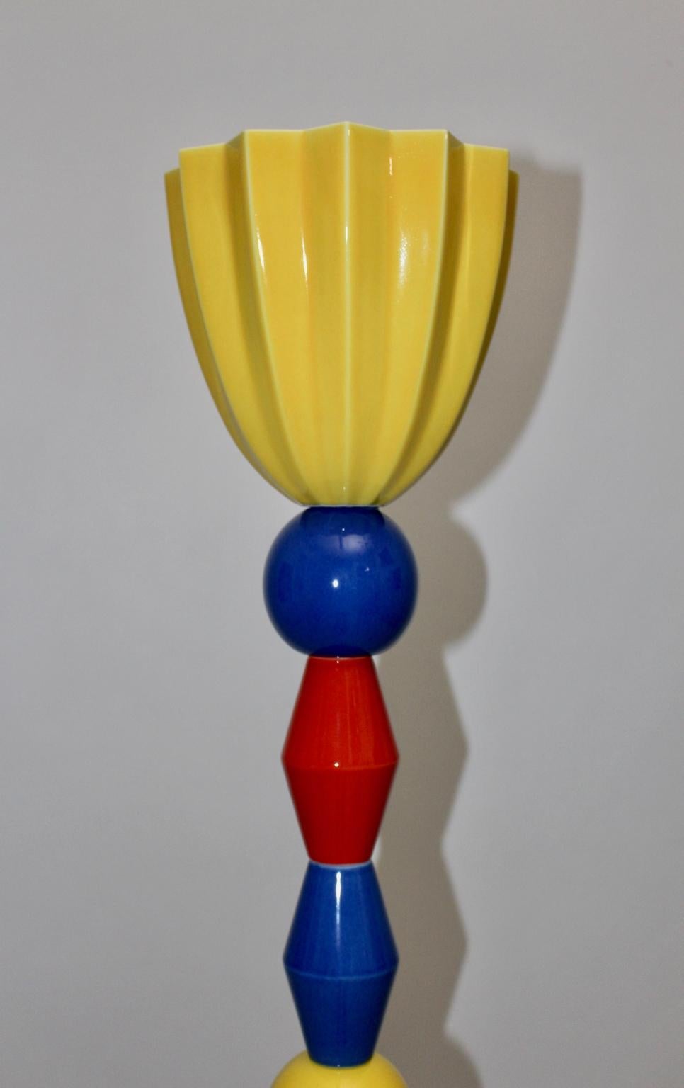 Multicolored Vintage Ceramic Floor Lamp Italy 1980 in Style of Ettore Sottsass 1