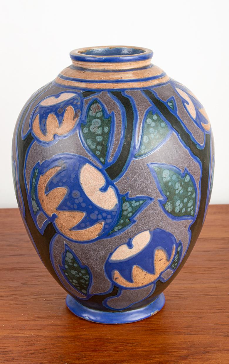 Francese Vaso in ceramica multicolore, periodo Art Nouveau, manifattura Revernay, anni 1910 in vendita