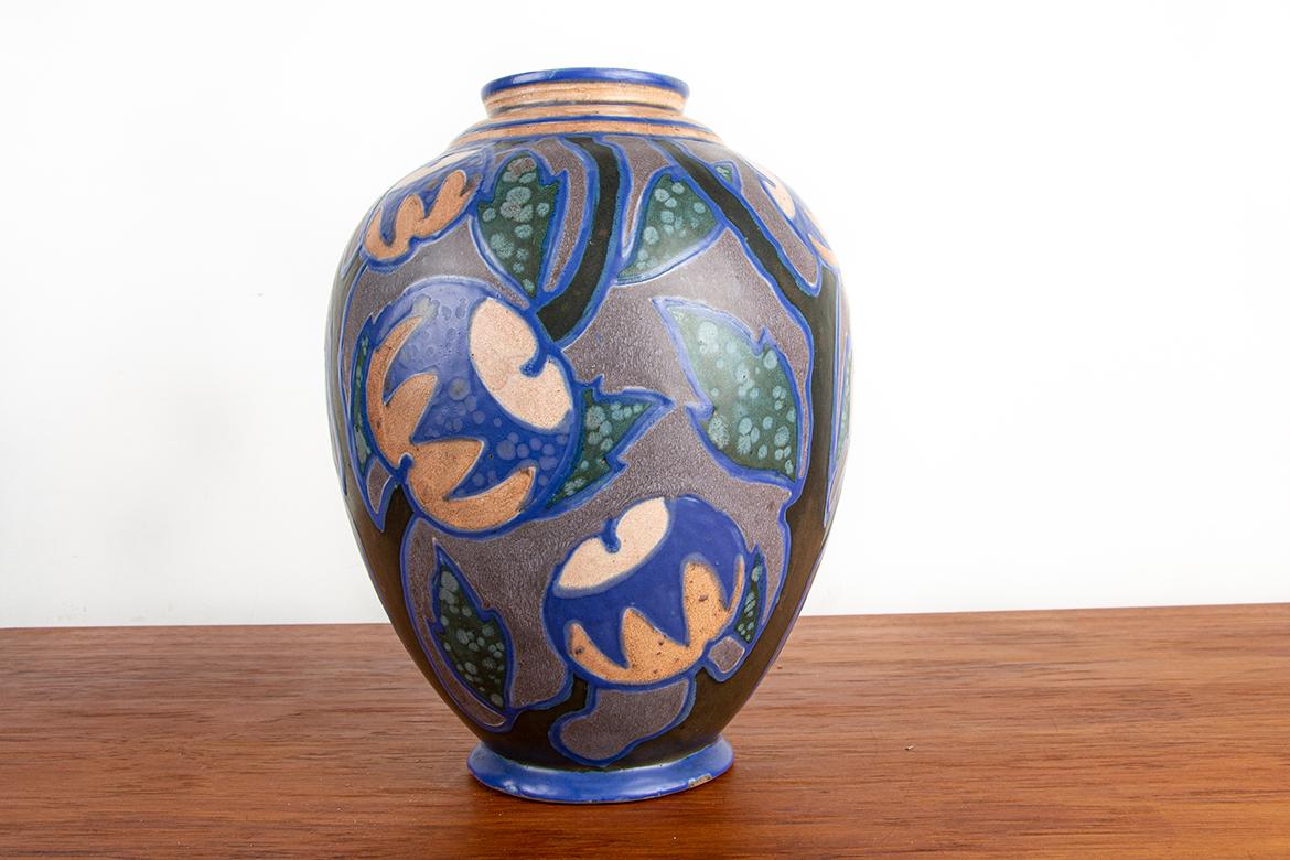 Vaso in ceramica multicolore, periodo Art Nouveau, manifattura Revernay, anni 1910 In condizioni ottime in vendita a JOINVILLE-LE-PONT, FR