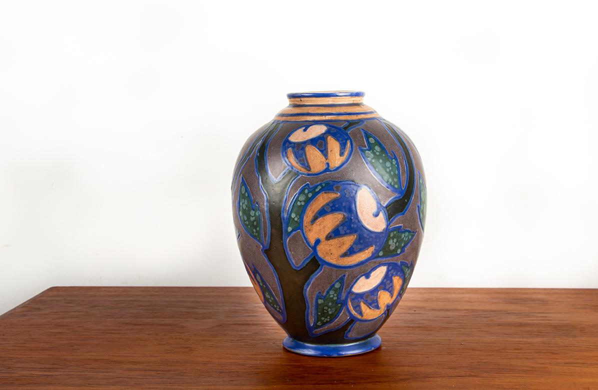 Vaso in ceramica multicolore, periodo Art Nouveau, manifattura Revernay, anni 1910 in vendita 1