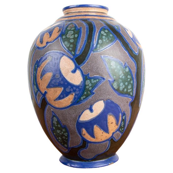Vaso in ceramica multicolore, periodo Art Nouveau, manifattura Revernay, anni 1910 in vendita