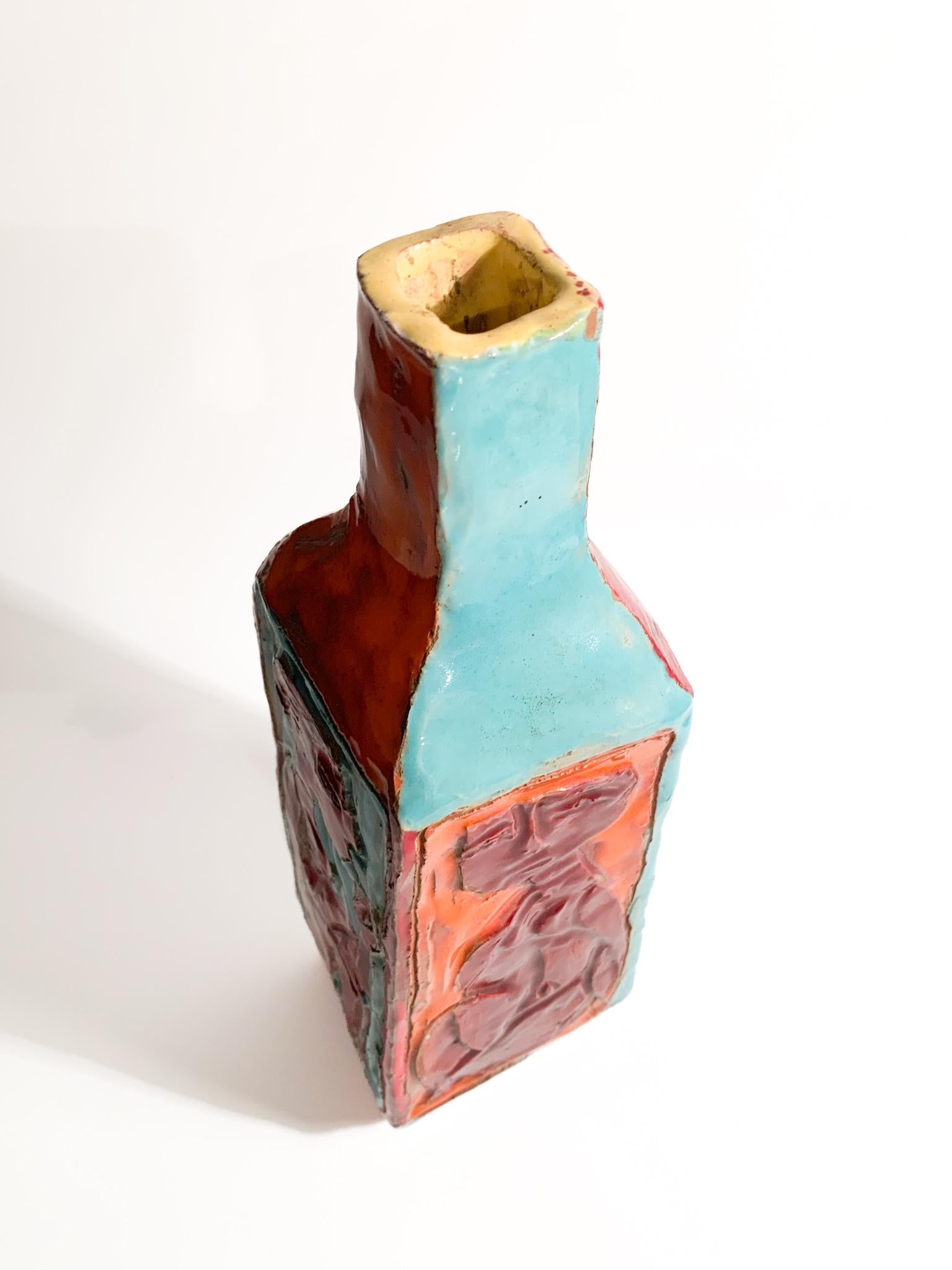 Multicolored Ceramic Vase Attributed to the Cantagalli Manufacture in the 1950s For Sale 4