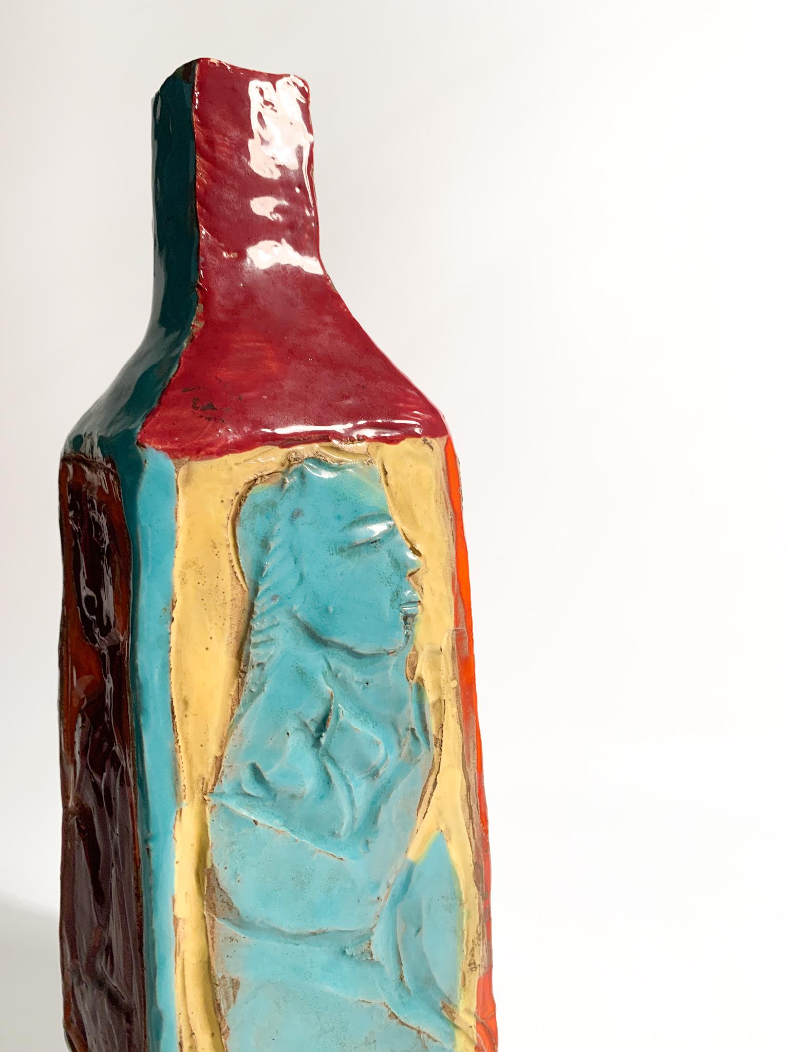 Multicolored Ceramic Vase Attributed to the Cantagalli Manufacture in the 1950s For Sale 7