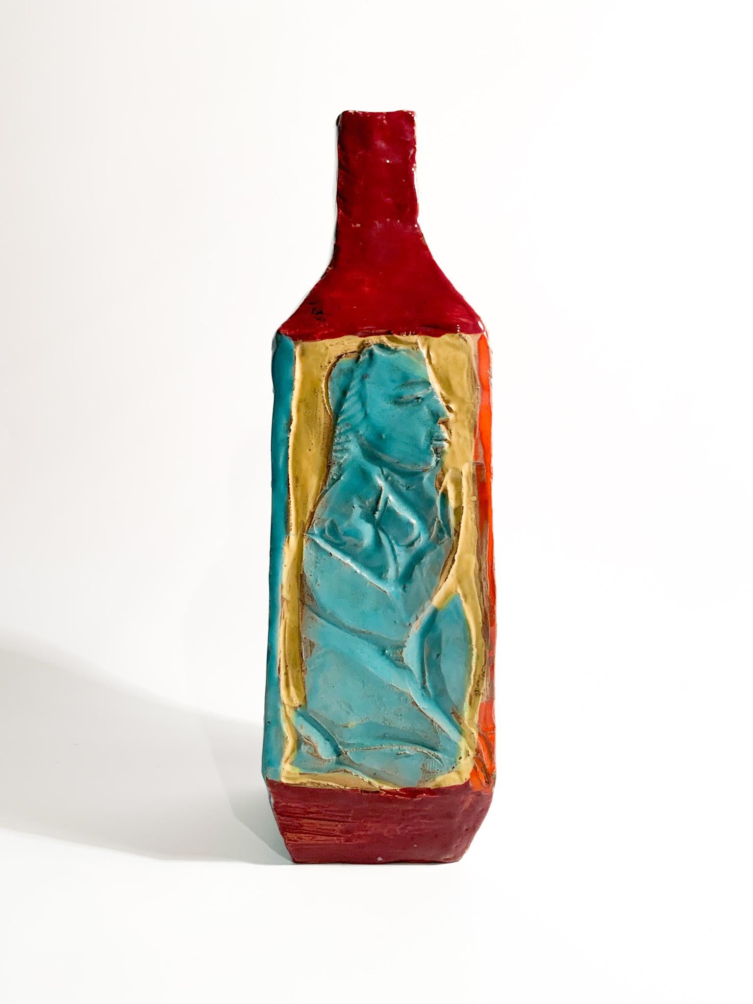 Mid-Century Modern Vase en céramique multicolore attribué à la manufacture Cantagalli dans les années 1950 en vente