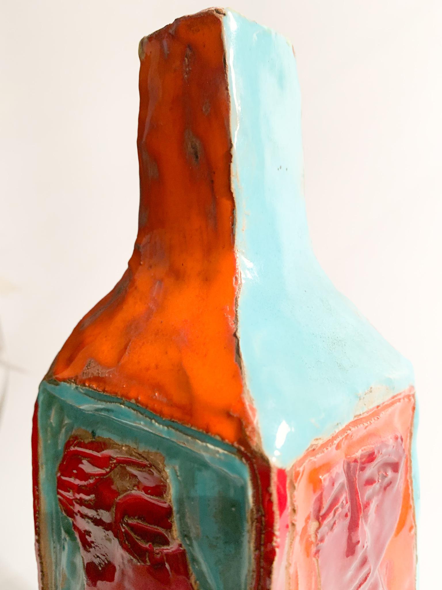 Céramique Vase en céramique multicolore attribué à la manufacture Cantagalli dans les années 1950 en vente