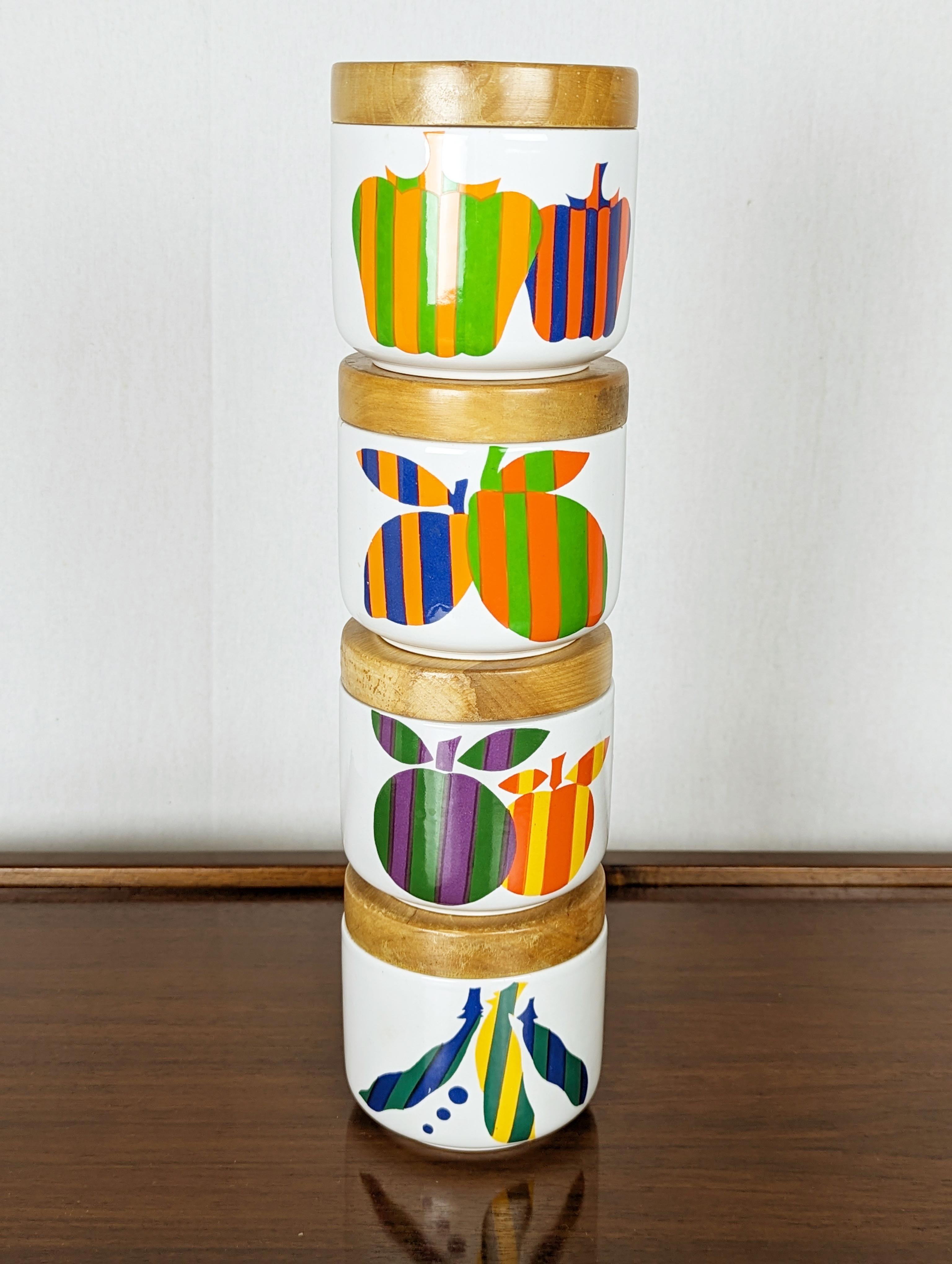 Multicolored ceramic & wood 1960s box by Ambrogio Pozzi for F. Pozzi, set of 4 In Good Condition For Sale In Varese, Lombardia