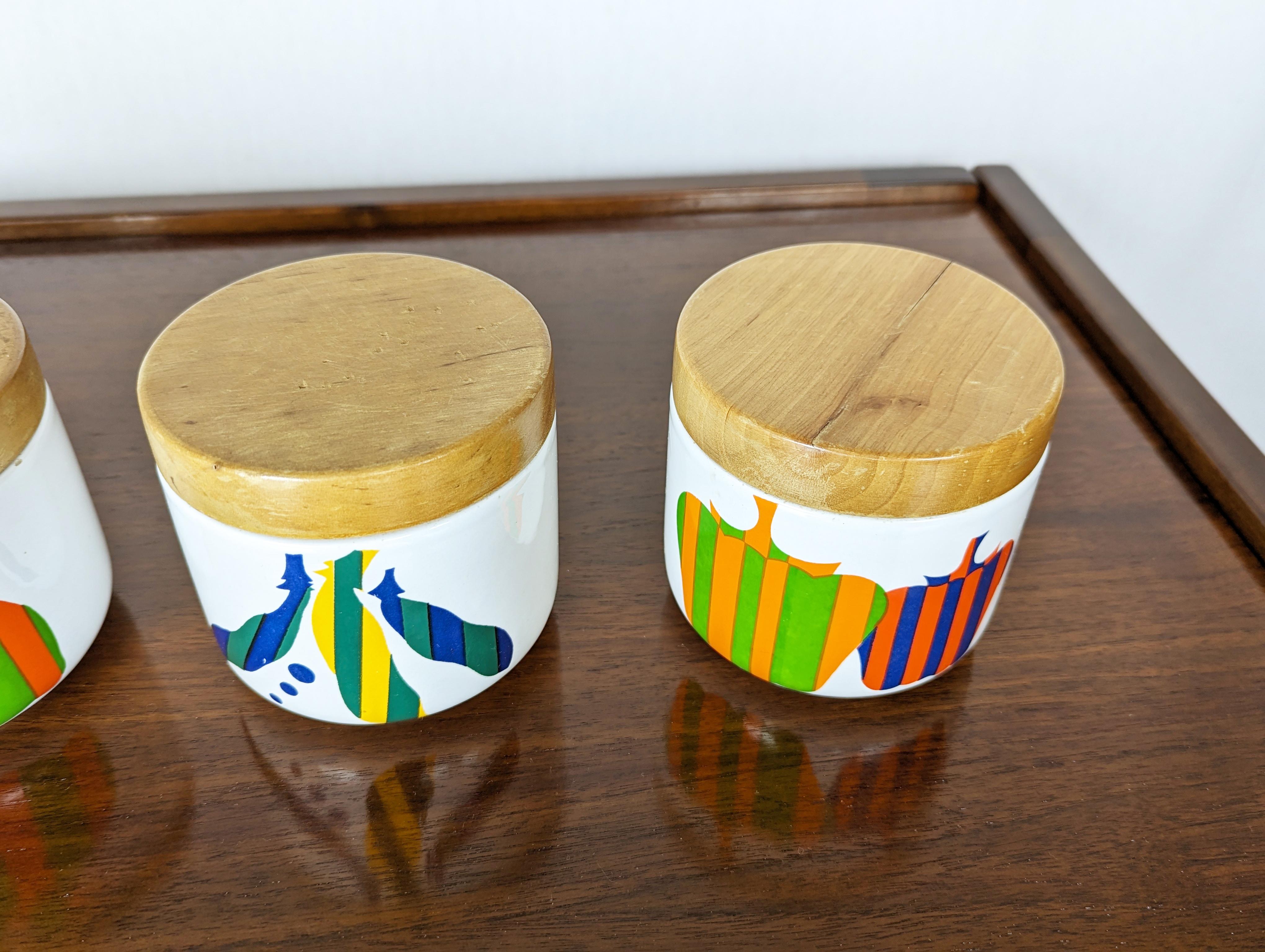 Mid-20th Century Multicolored ceramic & wood 1960s box by Ambrogio Pozzi for F. Pozzi, set of 4 For Sale