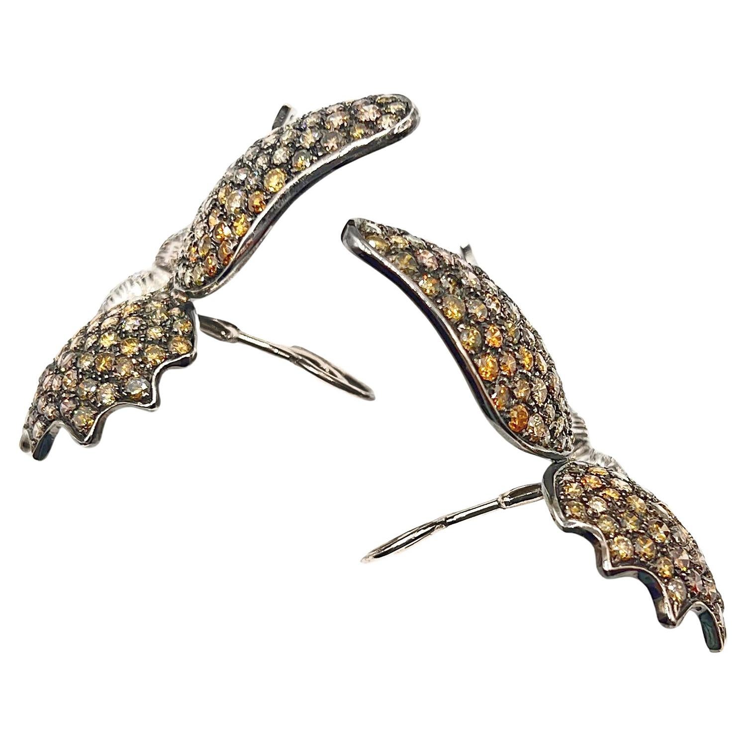 Brilliant Cut Multicolored Diamond Butterfly Earrings For Sale