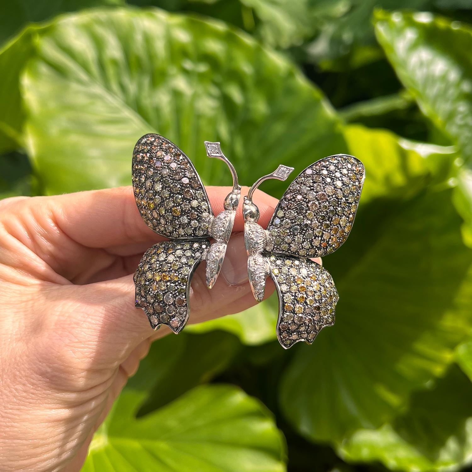 Women's Multicolored Diamond Butterfly Earrings For Sale