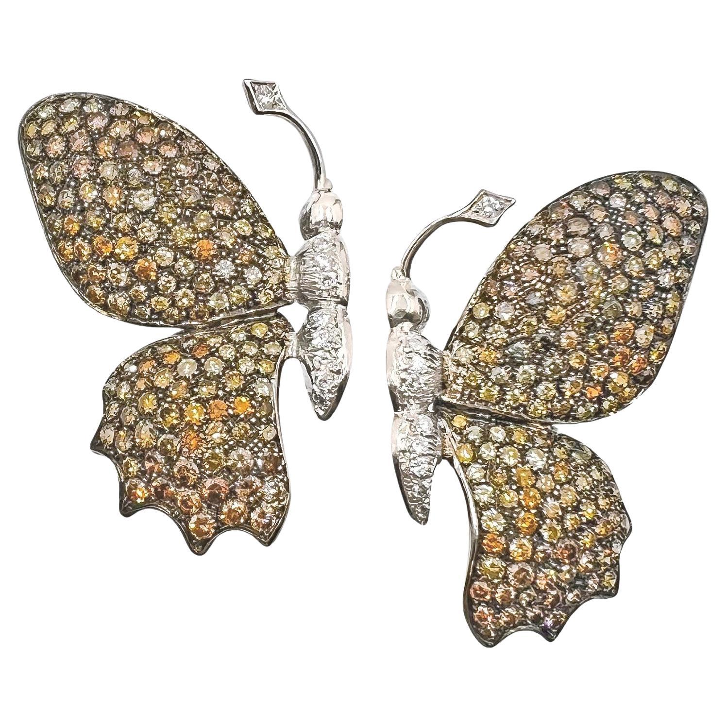 Multicolored Diamond Butterfly Earrings For Sale