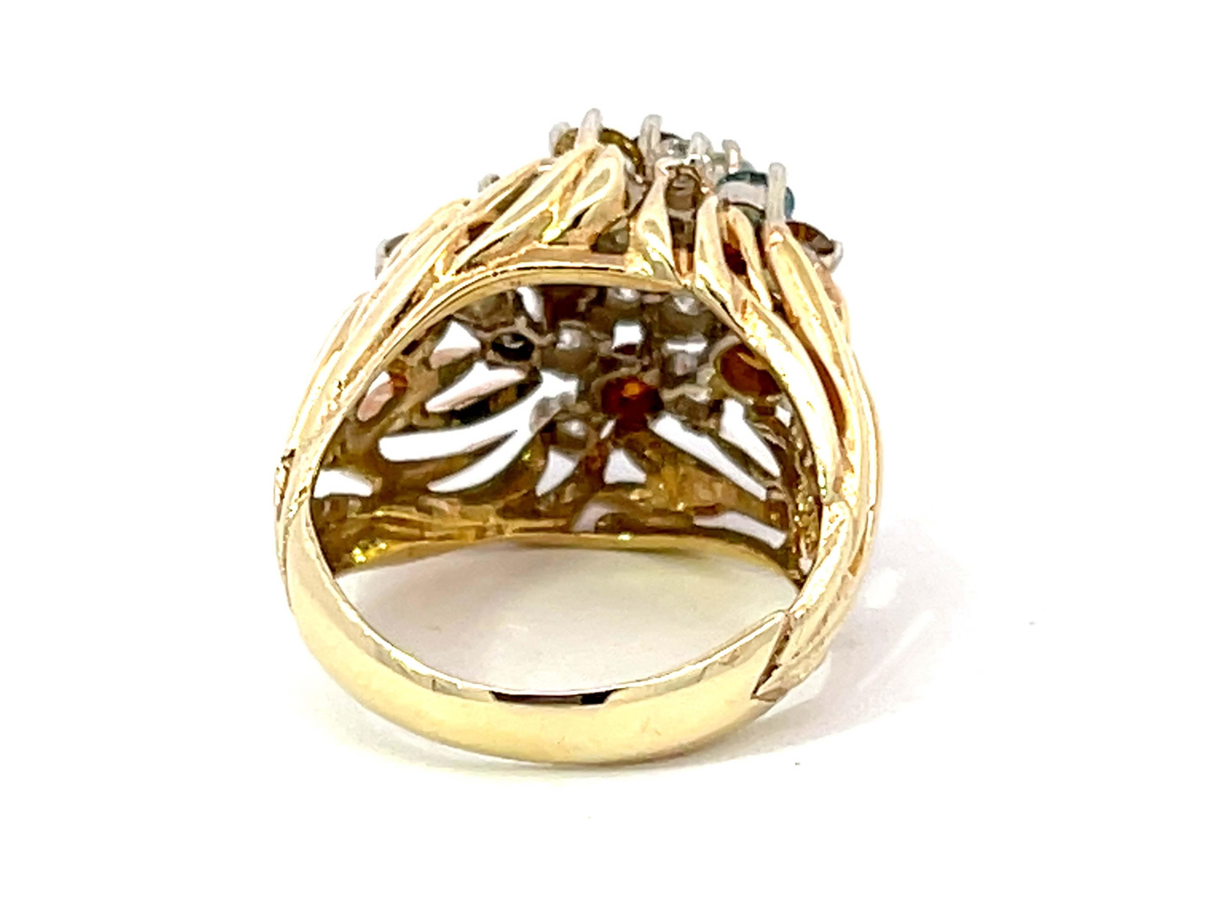 Multicolored Diamond Cluster Ring in 18k Yellow Gold For Sale 1