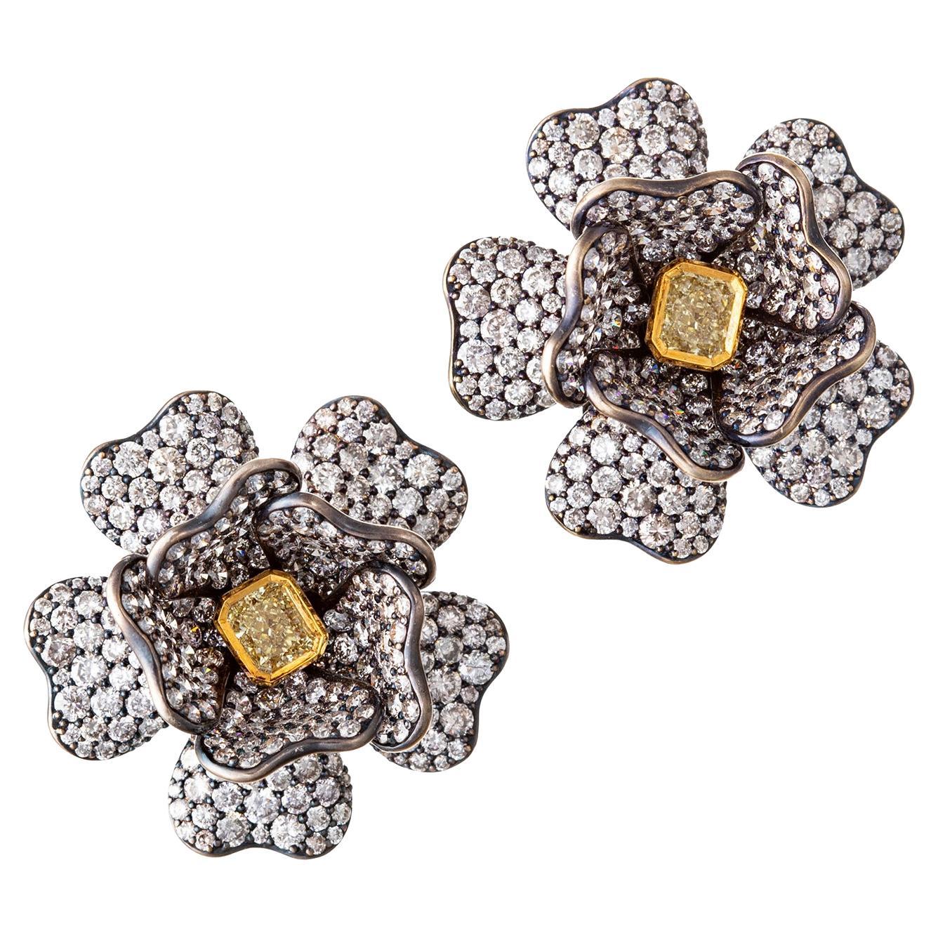 Multicolored Diamond Flower Earrings For Sale