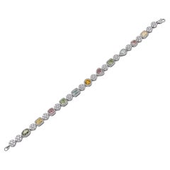 Bracelet ligne de diamants multicolores en or blanc 18 carats