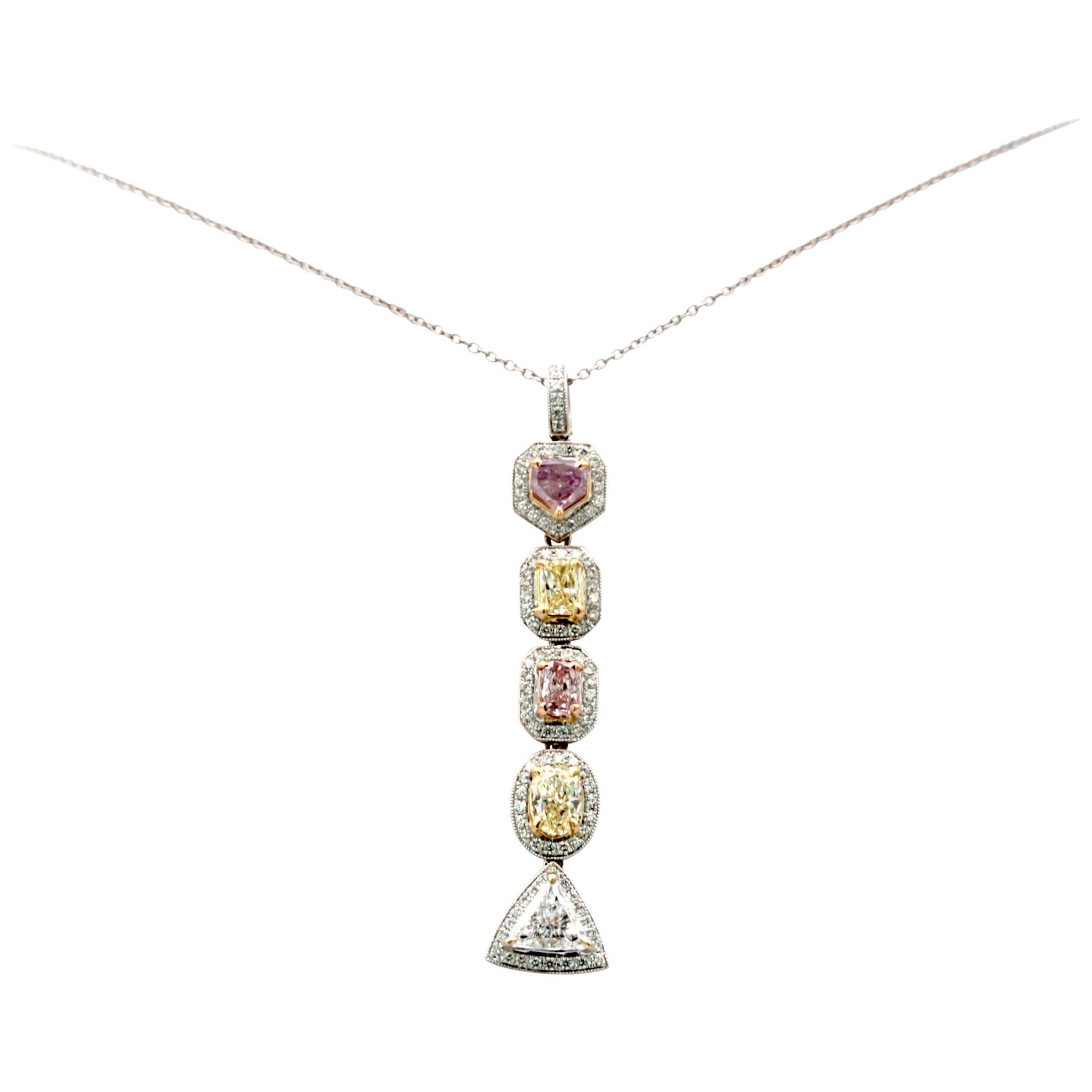 Multicolored Diamonds in 18 Karat Pendant or Necklace For Sale