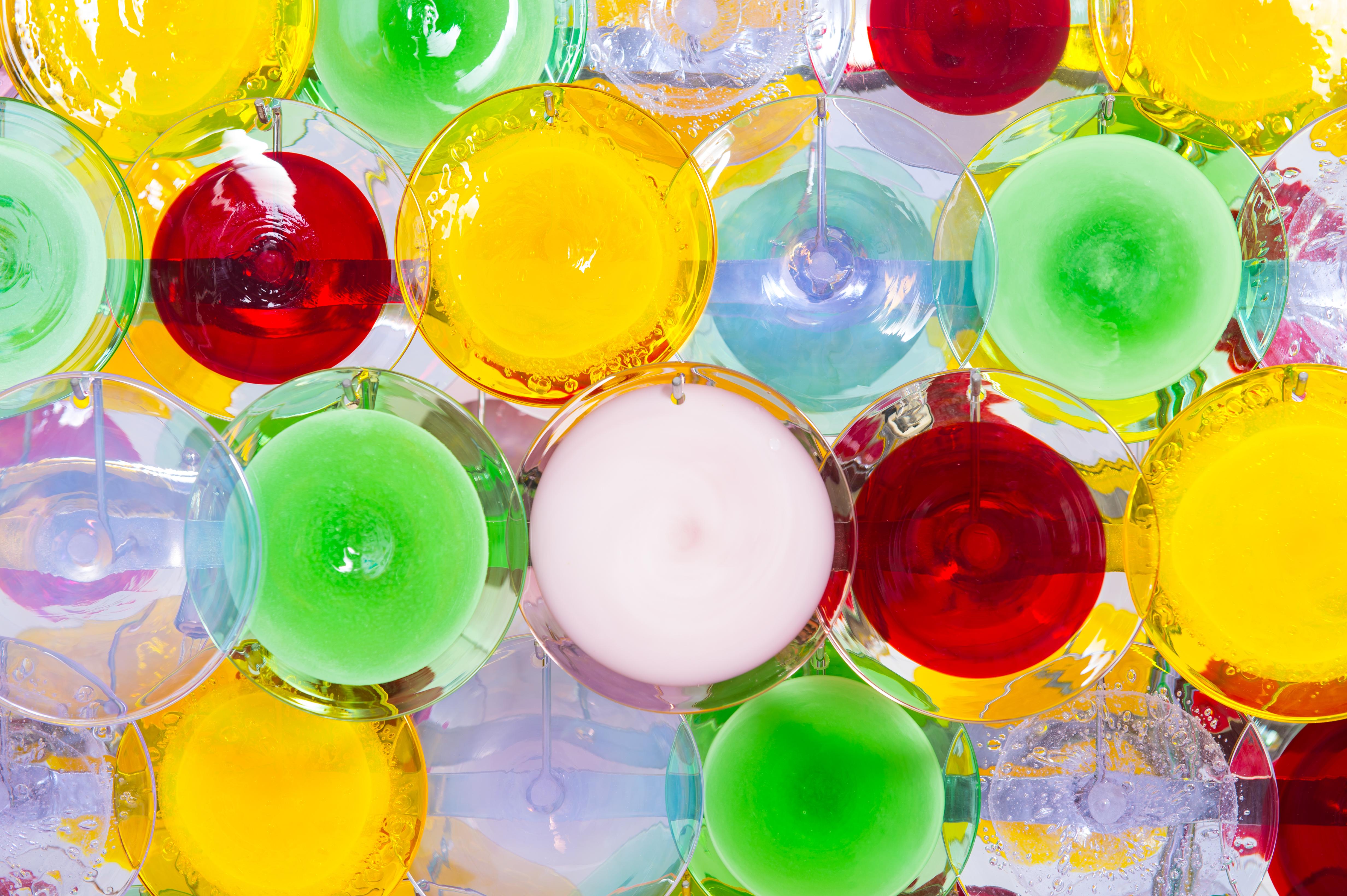 XXIe siècle et contemporain Support de lampe à disques multicolores en verre soufflé de Murano Giovanni Dalla Fina Italie en vente