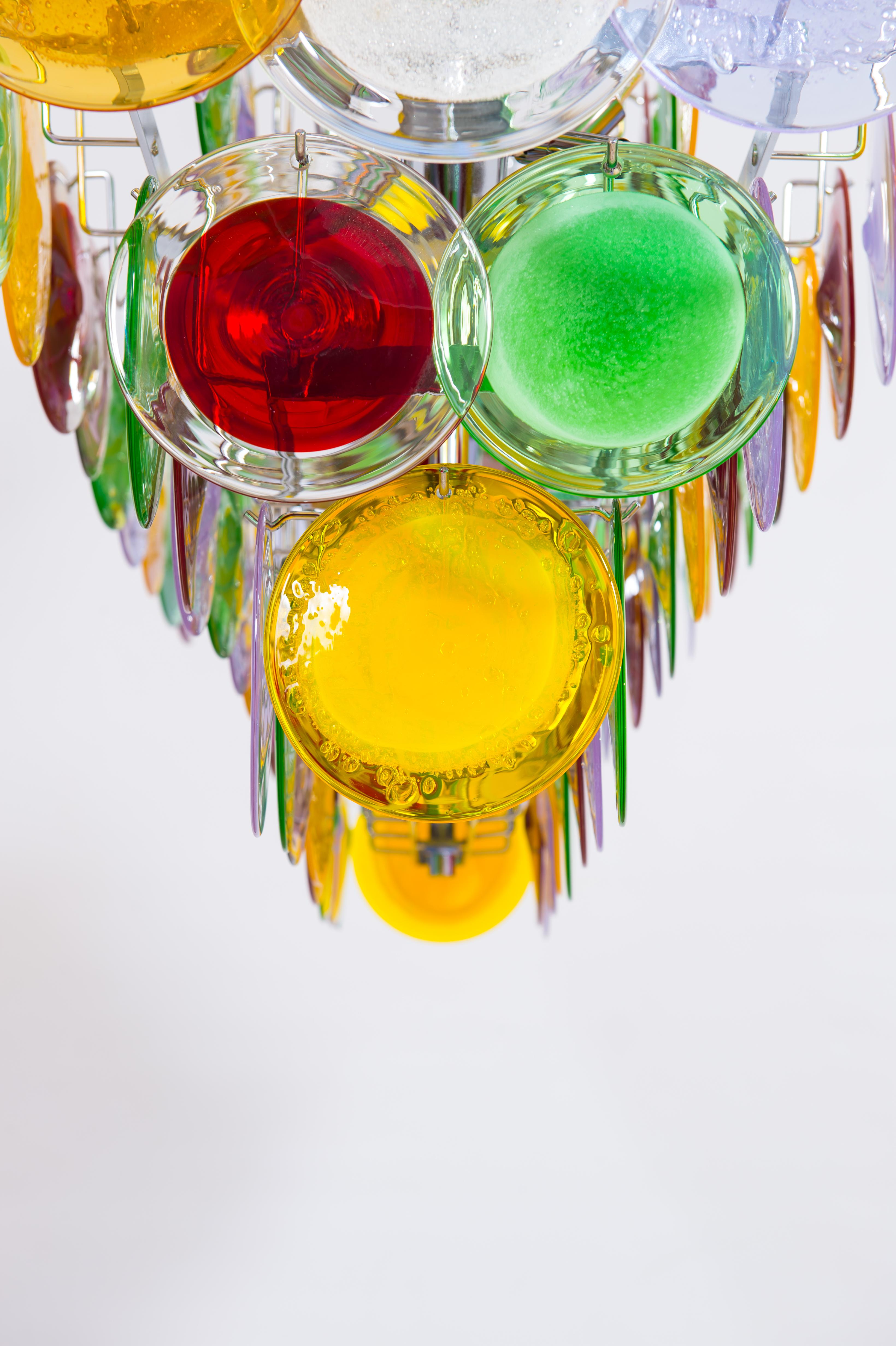 Verre Support de lampe à disques multicolores en verre soufflé de Murano Giovanni Dalla Fina Italie en vente