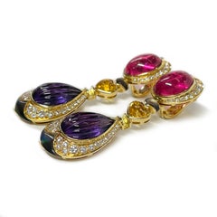Multicolored Earrings with Tourmaline, Citrine, Amethyst, Diamond, and MOP