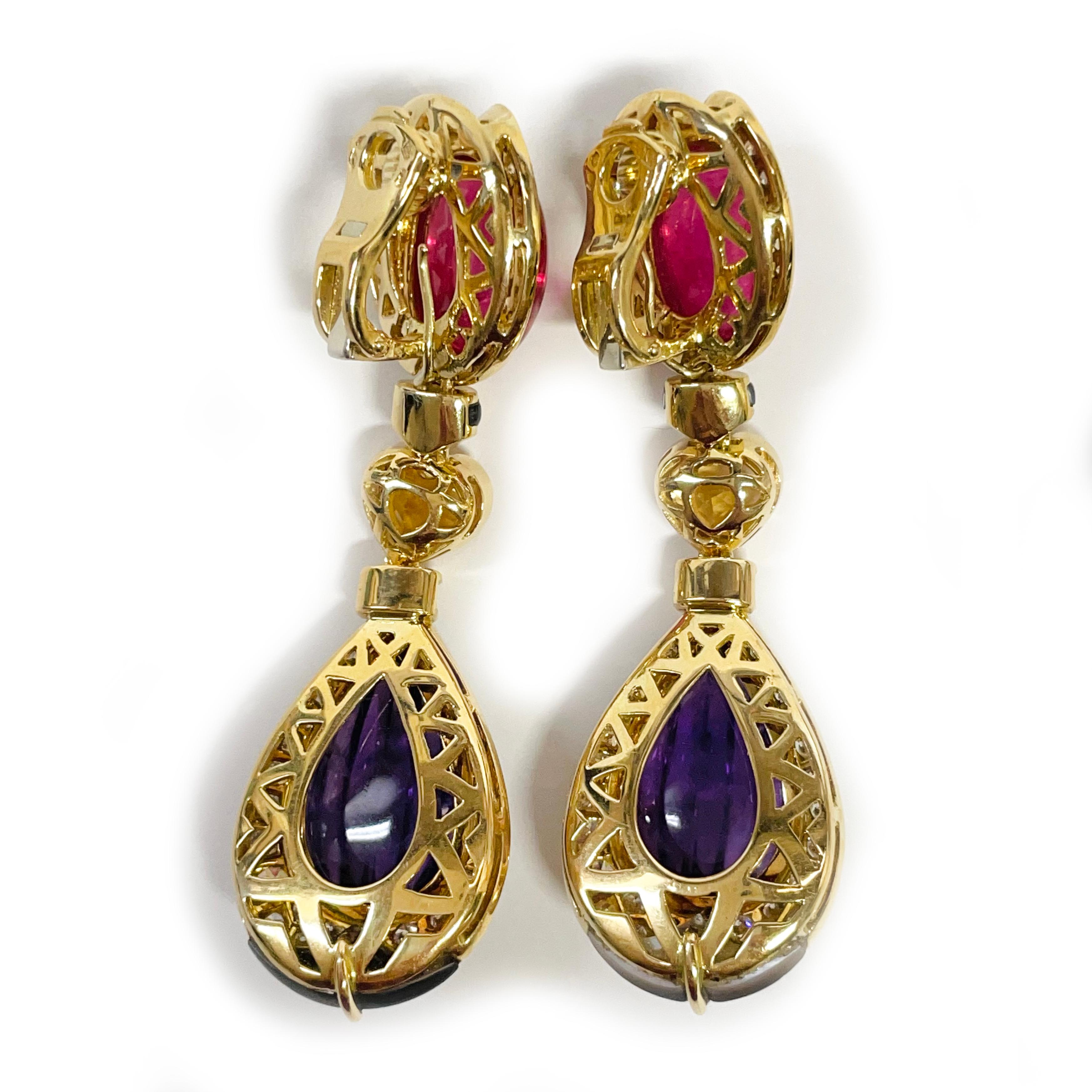 Pendientes Multicolor con Turmalina, Citrino, Amatista, Diamante y MOP en venta 2