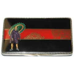 Multicolored Enamel and Silver Box, Japanese Style, Dated 1926, London