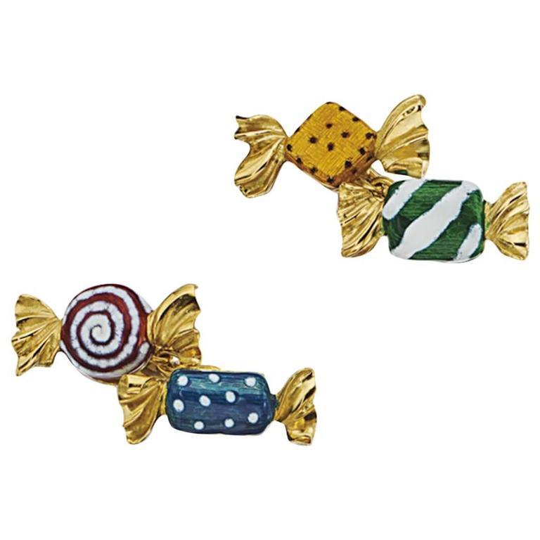 Contemporary Multicolored Enamel Gold Candy Cufflinks For Sale