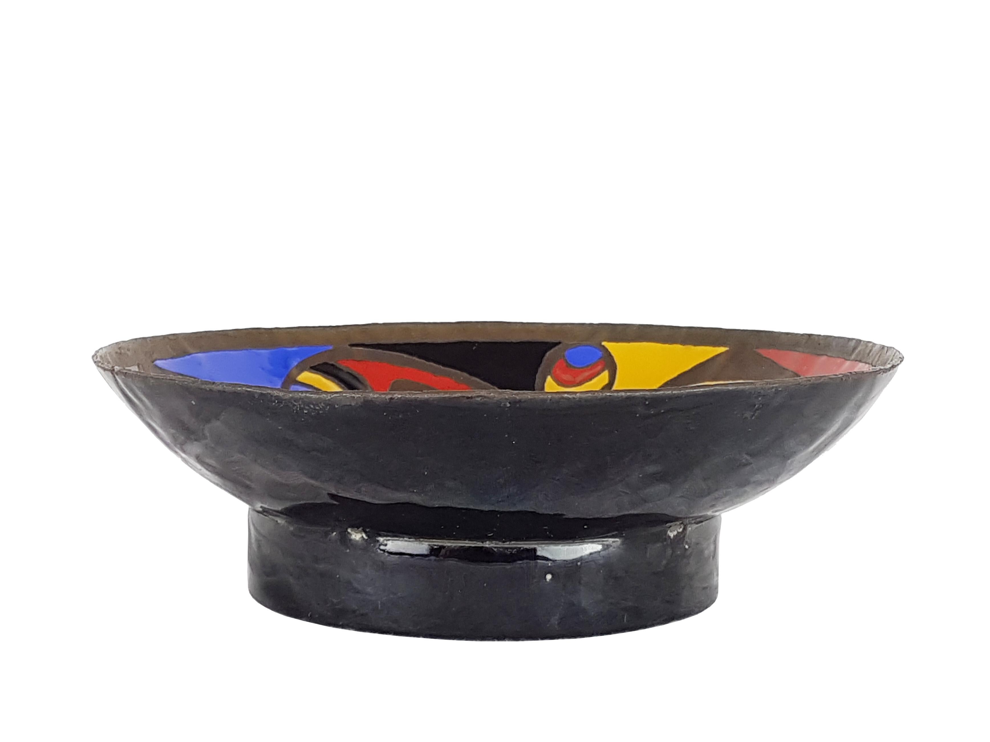 Late 20th Century Multicolored Enameled Bronze Bowl Centerpiece Manufactured in 1972 Mario Marè For Sale