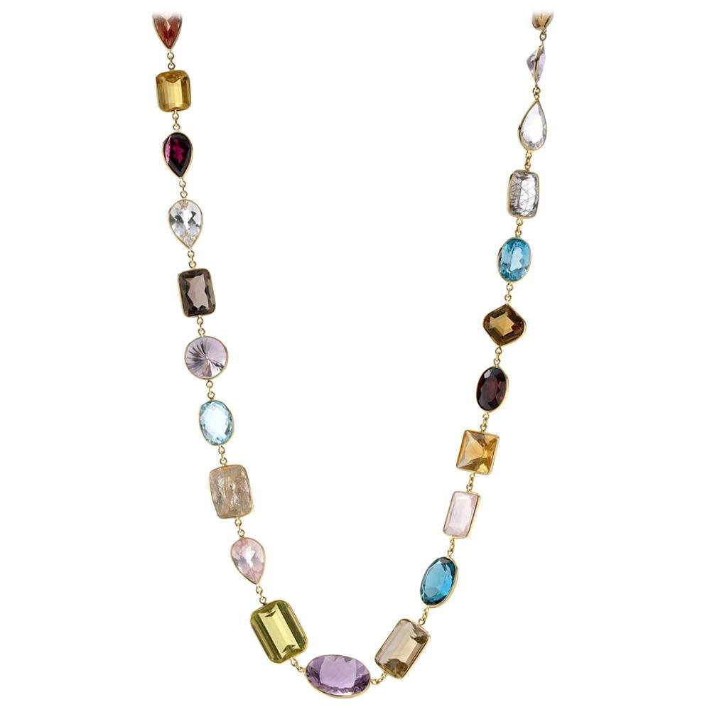 Multicolored Fancy Faceted Necklace 18 Karat Yellow Gold For Sale