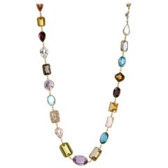 Multicolored Fancy Faceted Necklace 18 Karat Yellow Gold