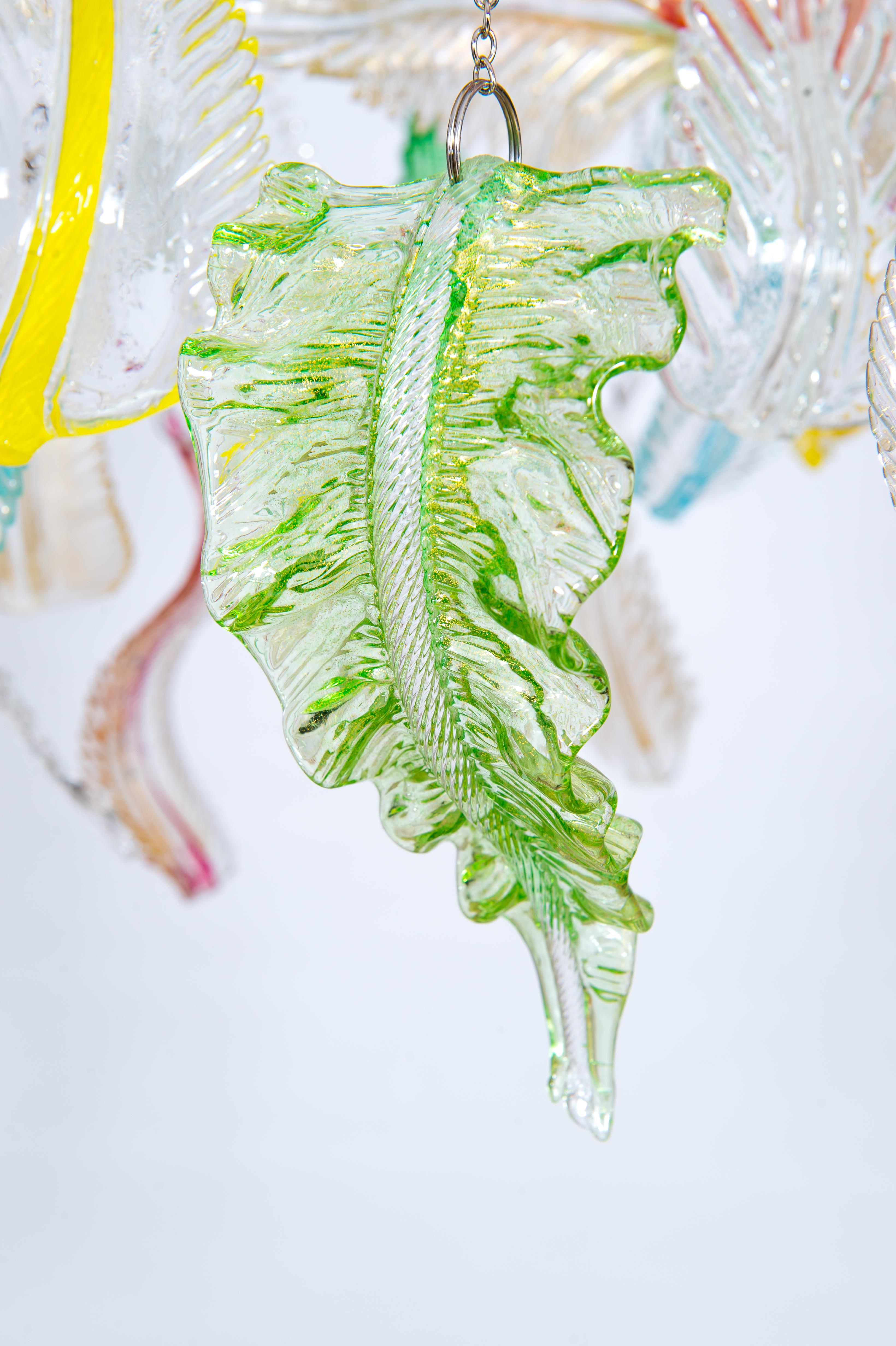 Italian Flush Mount Blown Murano Glass Multi Color leaf by Giovanni Dalla Fina 10