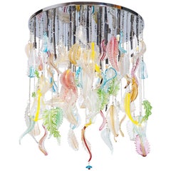 Italian Flush Mount Blown Murano Glass Multi Color leaf by Giovanni Dalla Fina