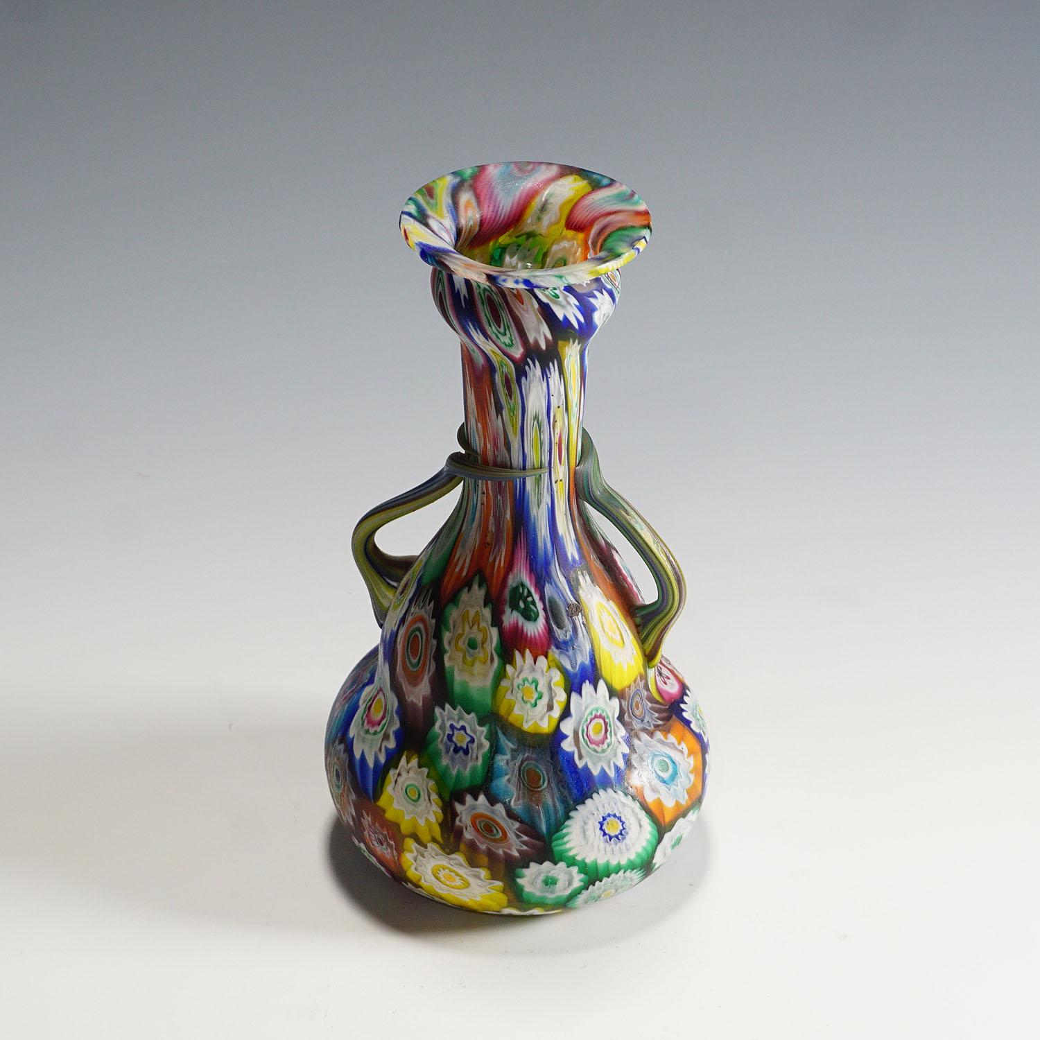 Mid-Century Modern Multicolored Fratelli Toso Millefiori Murrine Vase, Murano Early 20th Century For Sale